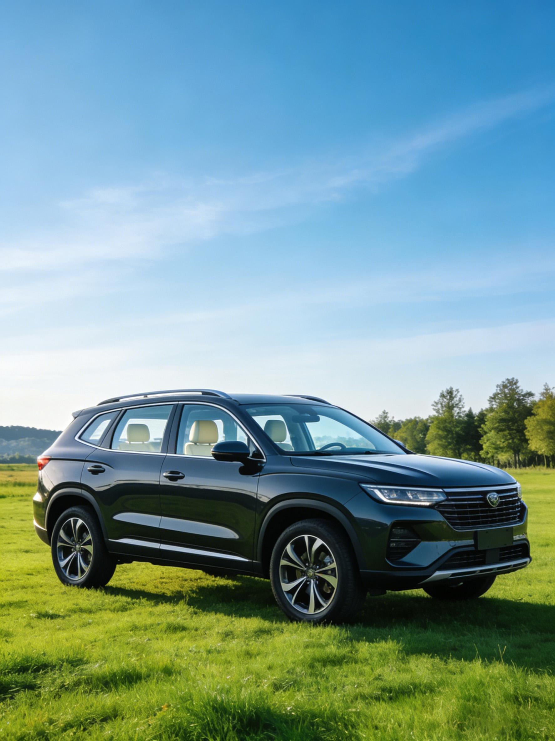 黑色SUV溶图后与草地场景自然融合