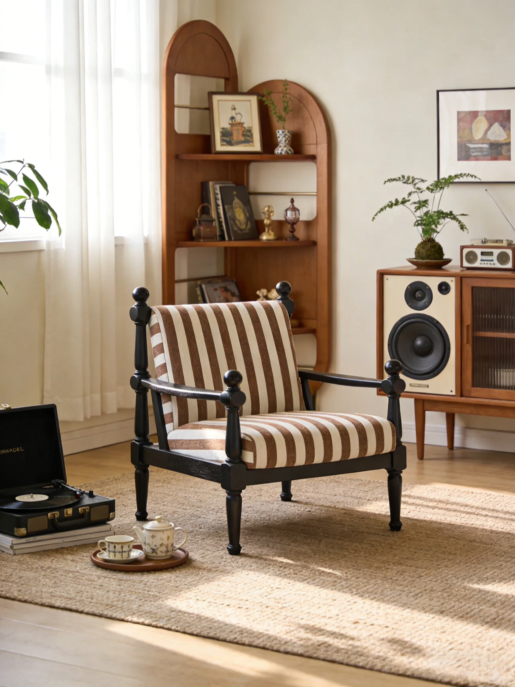 复古条纹椅溶图后与怀旧客厅完美融合