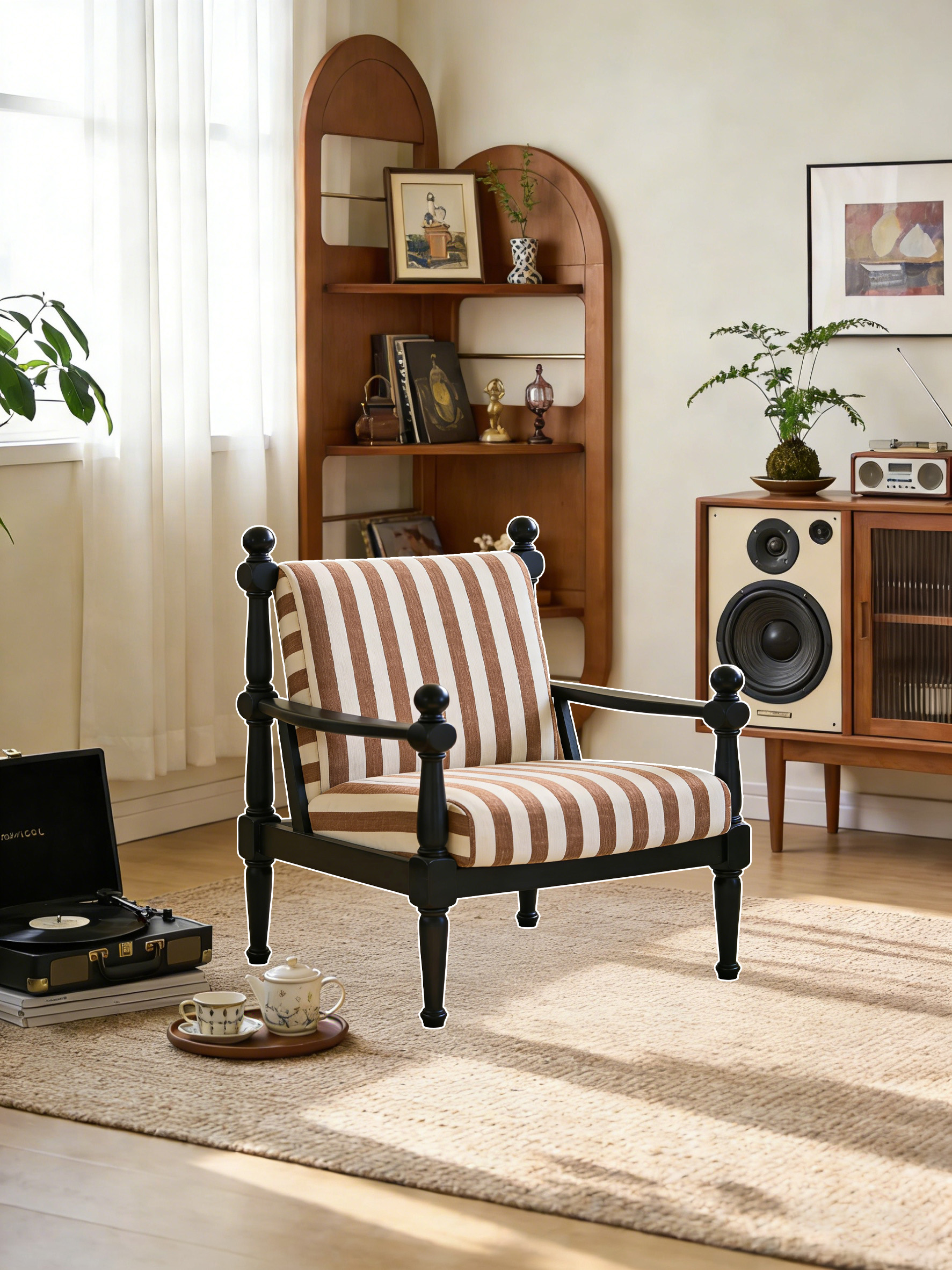 复古条纹椅放在怀旧客厅场景中溶图前