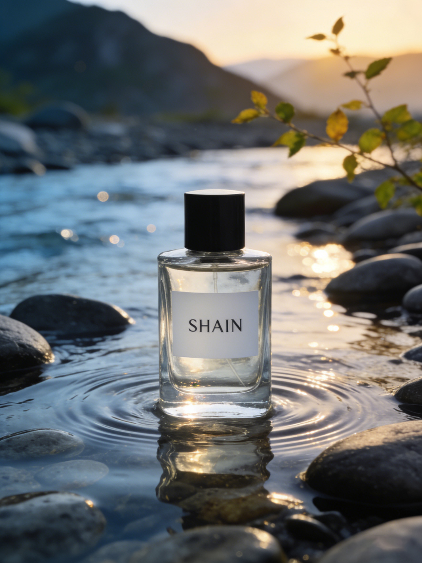 SHAIN香水瓶溶图后与溪流场景自然融合