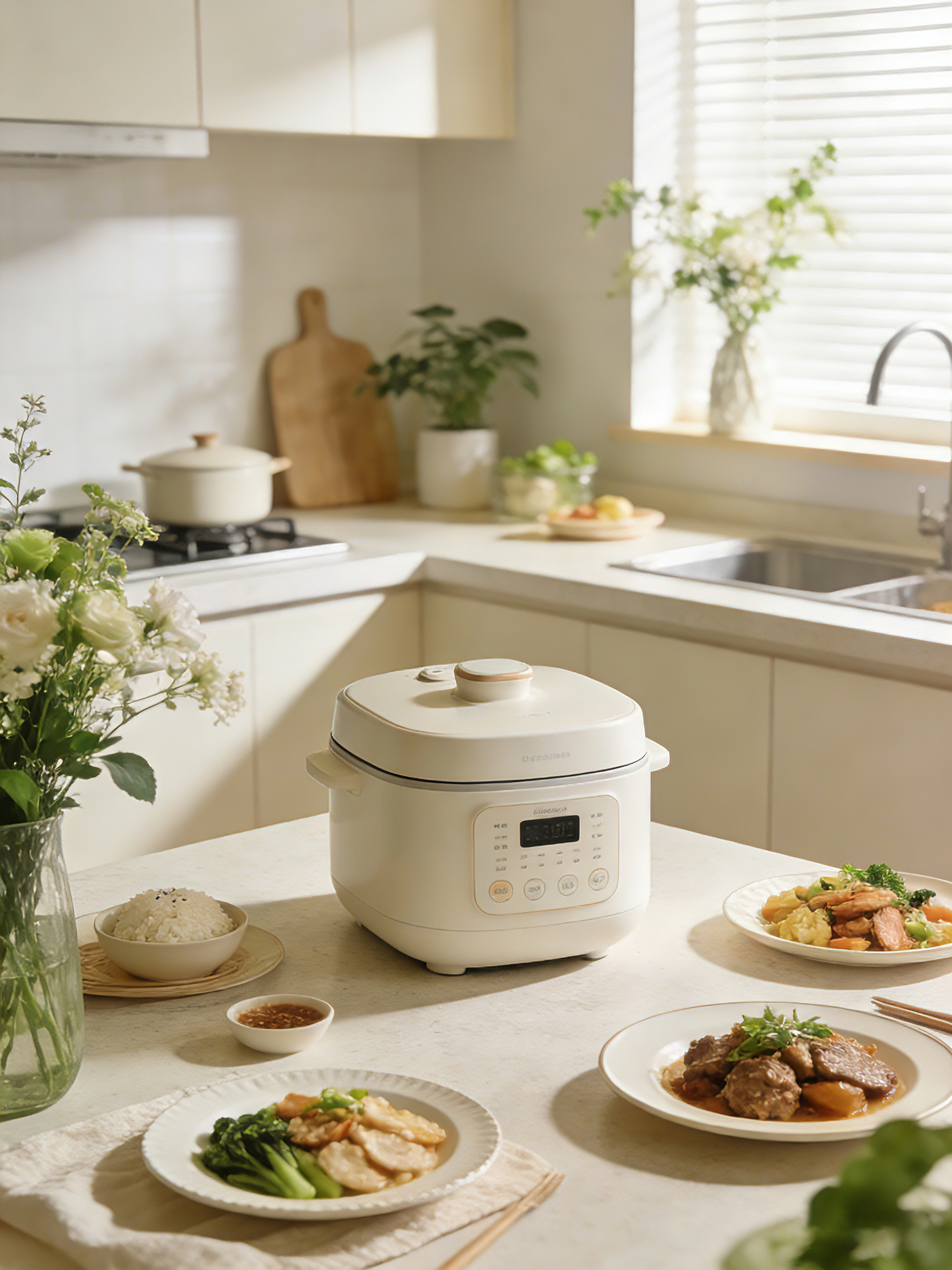 电饭煲溶图后透明锅盖与厨房背景自然融合