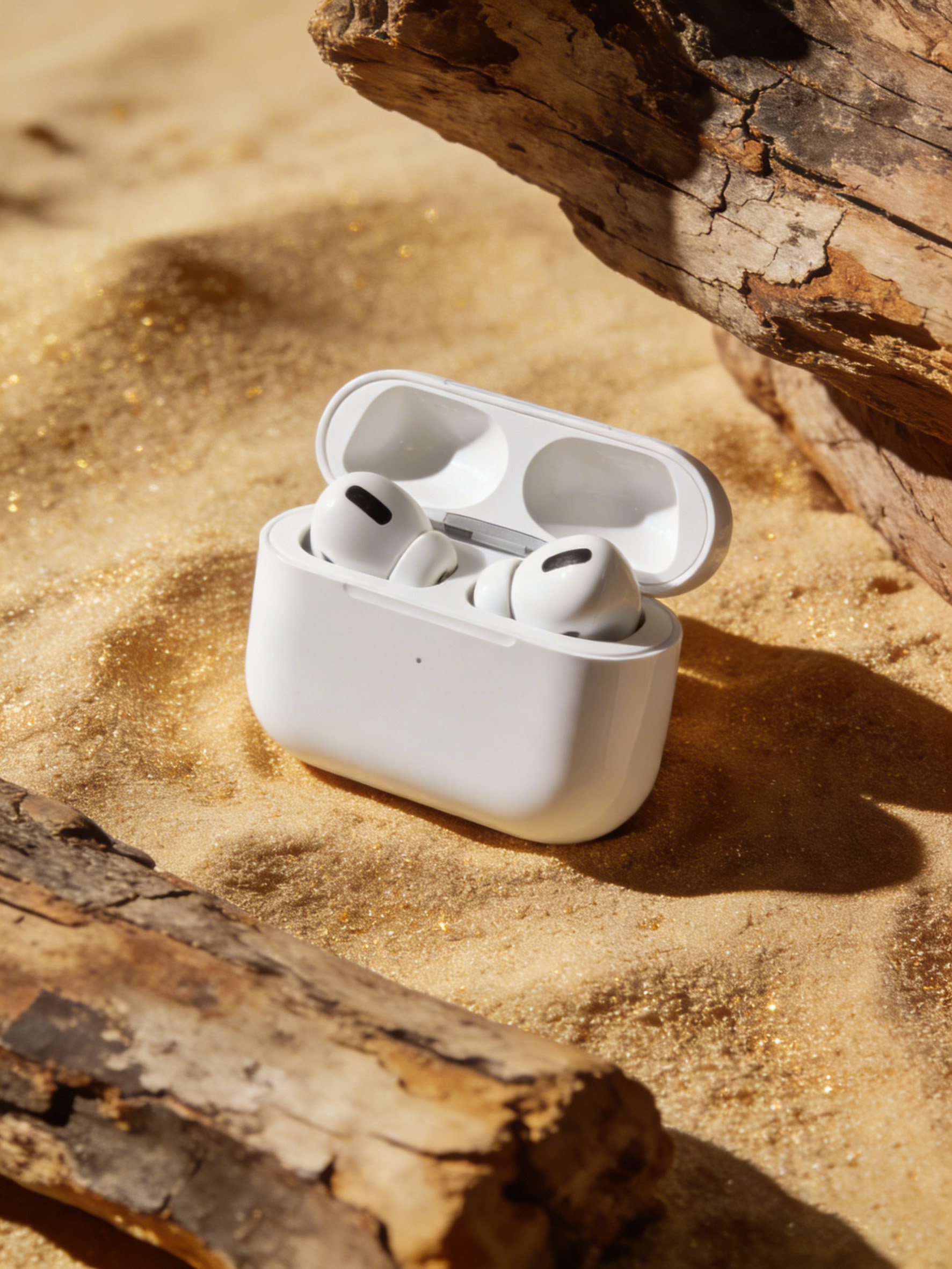 耳机盒溶图后自然融入沙滩场景