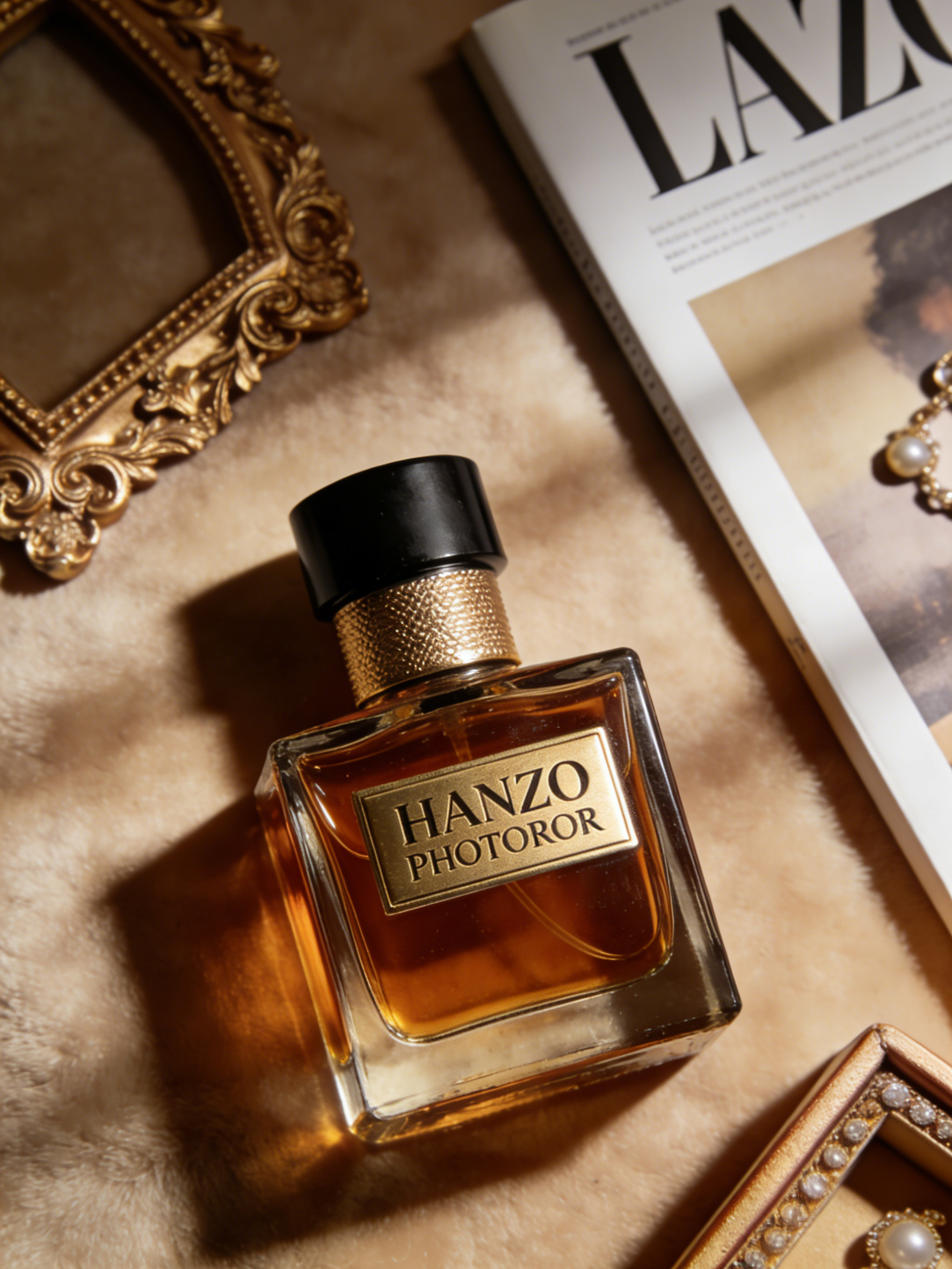 HANZO香水瓶溶图后与奢华场景融为一体