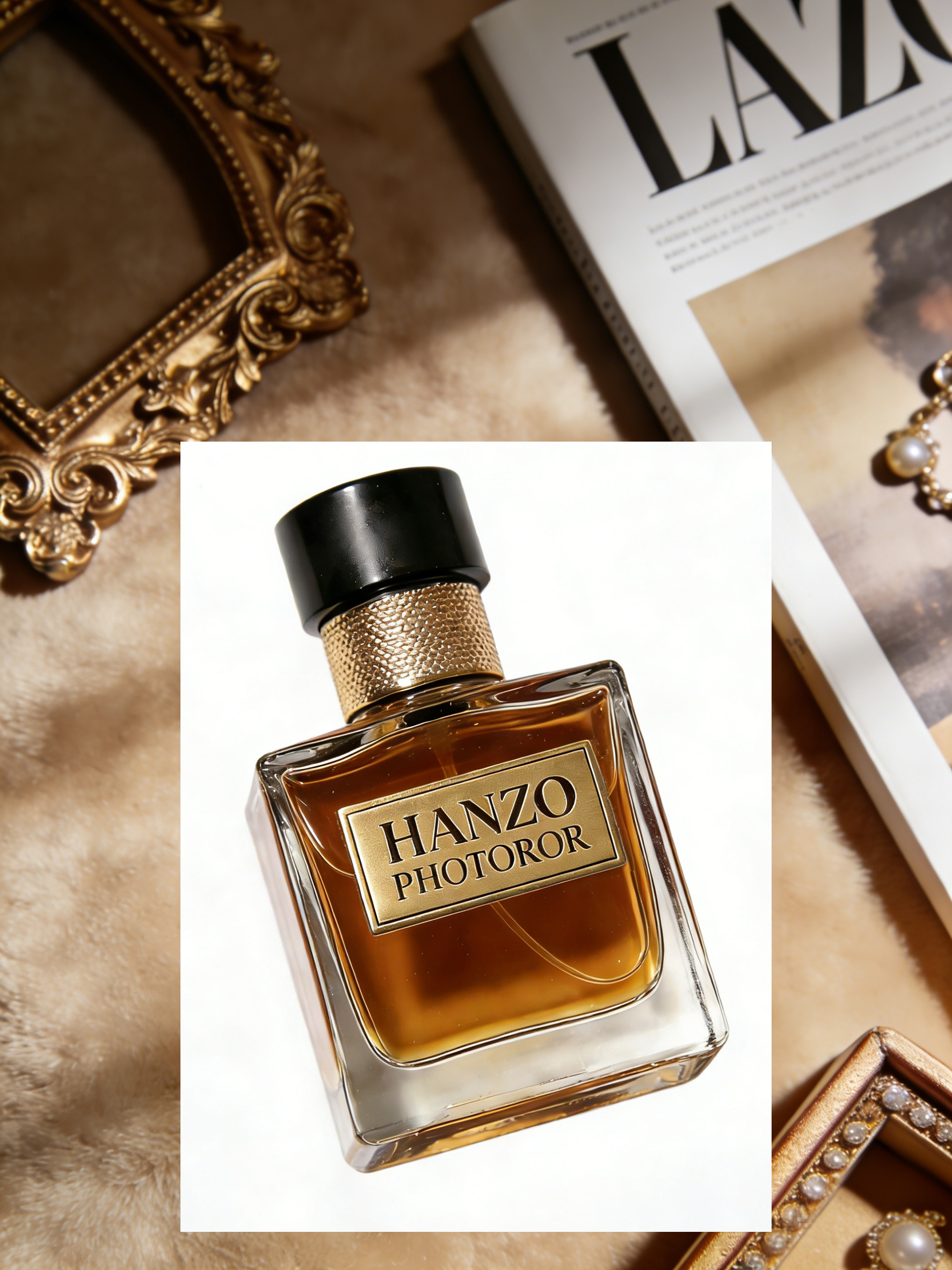 HANZO香水瓶放在奢华场景中溶图前