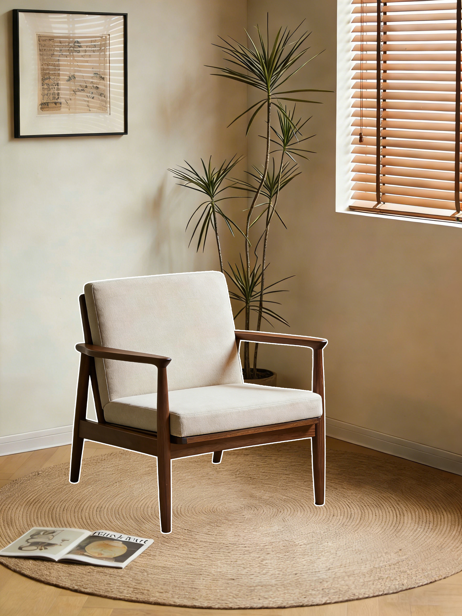 实木椅放在日式客厅场景中溶图前