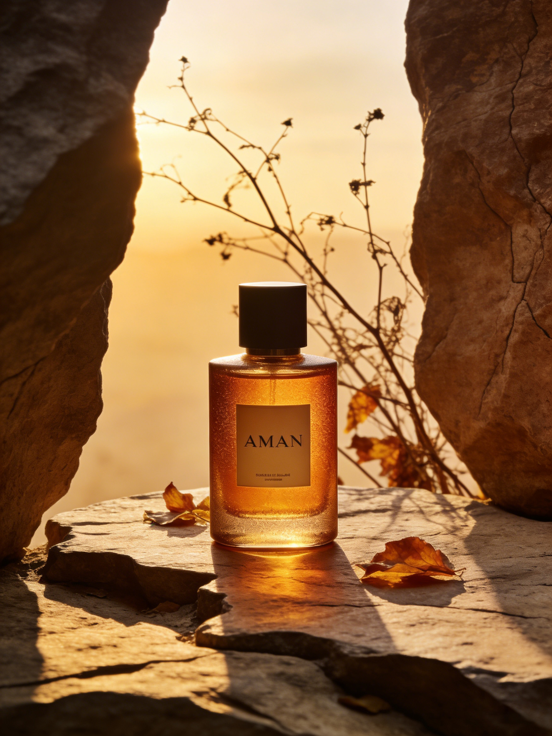 AMAN香水瓶溶图后与岩石场景自然融合