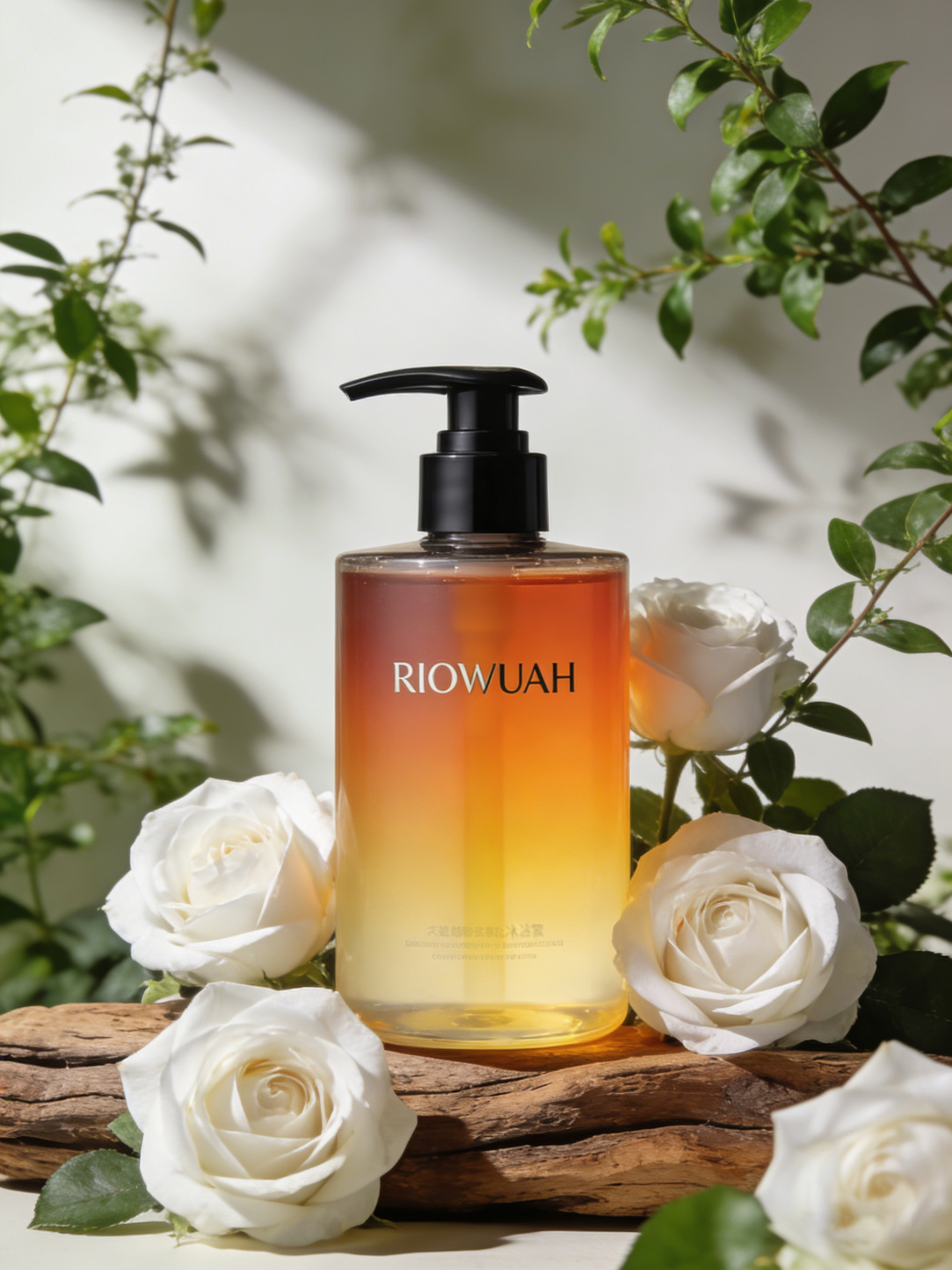 按压瓶溶图后与白玫瑰场景自然融合