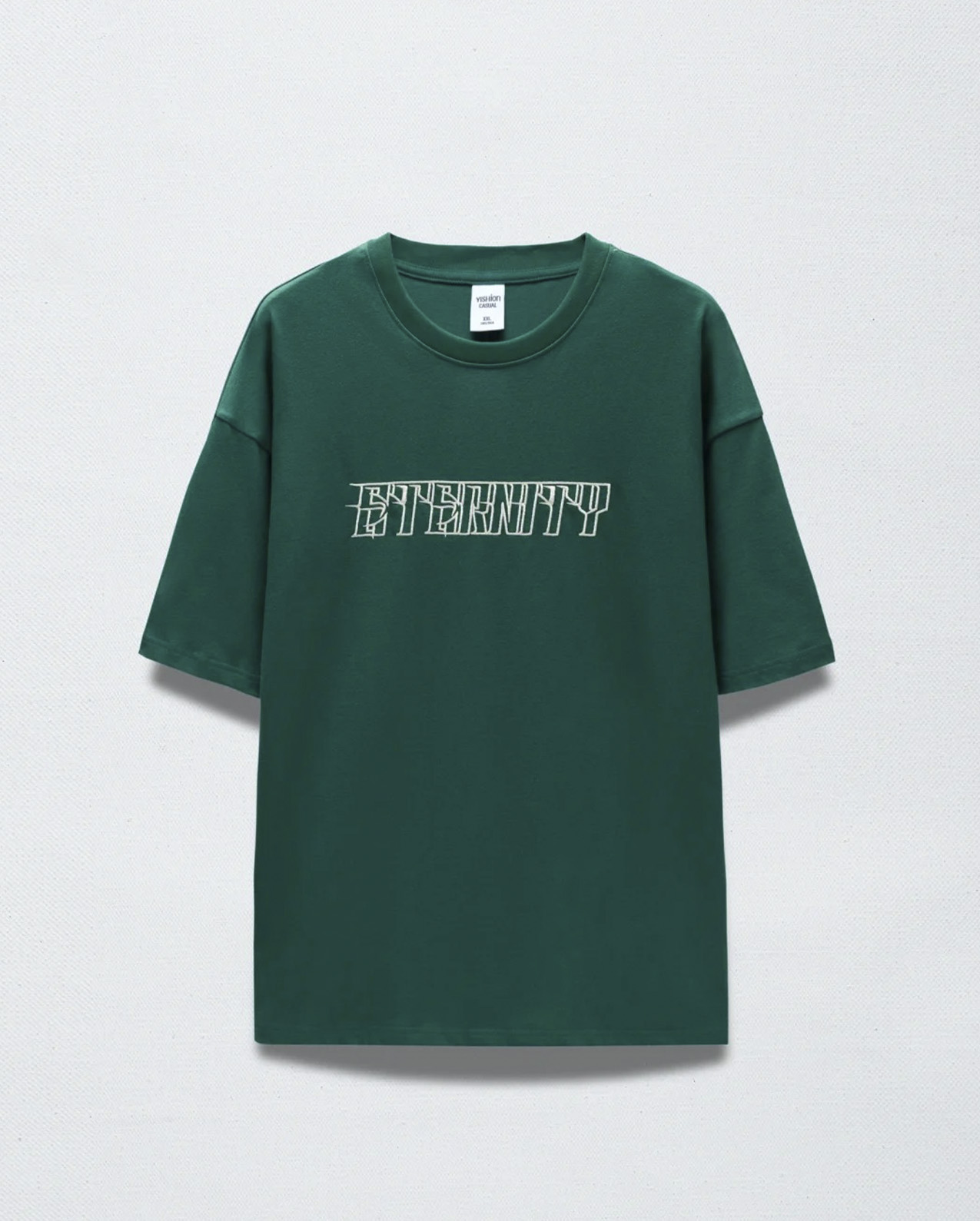 墨绿色T恤白底平铺图
