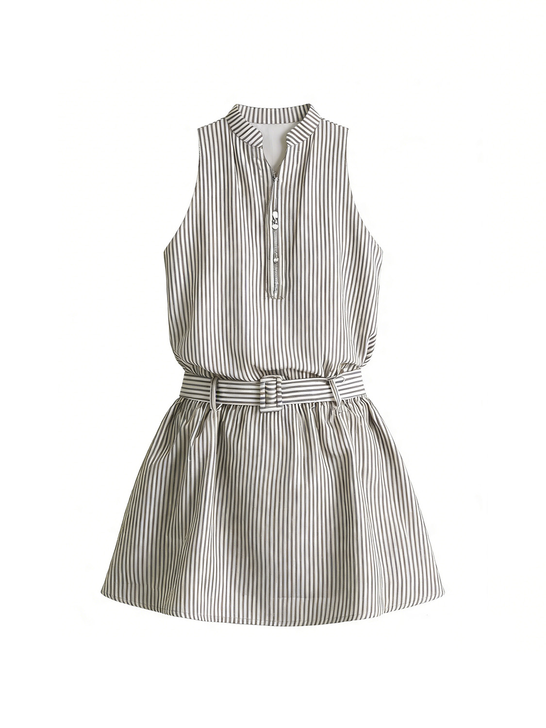 竖条纹连衣裙白底平铺图