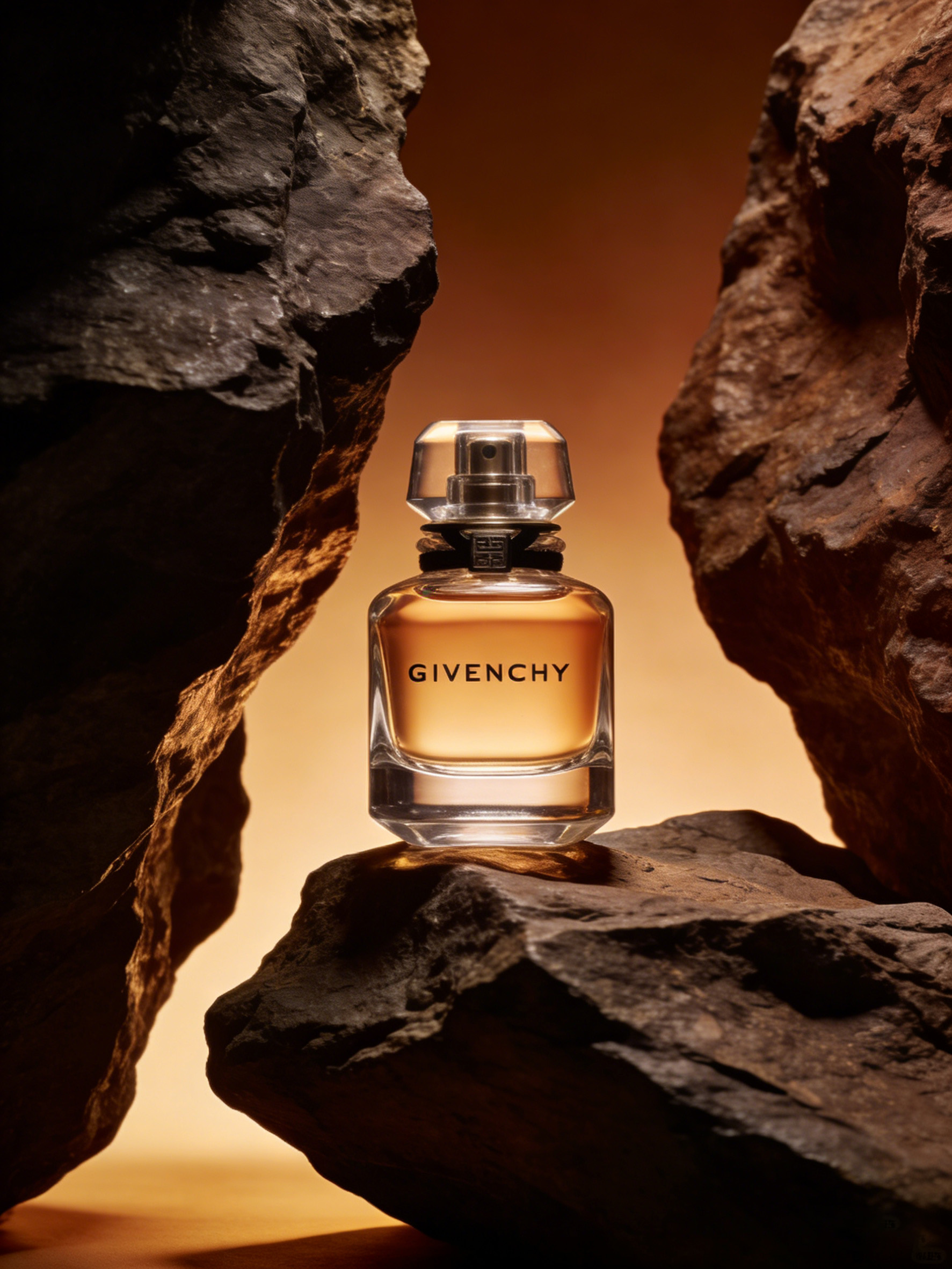 香水瓶完美融入岩石场景