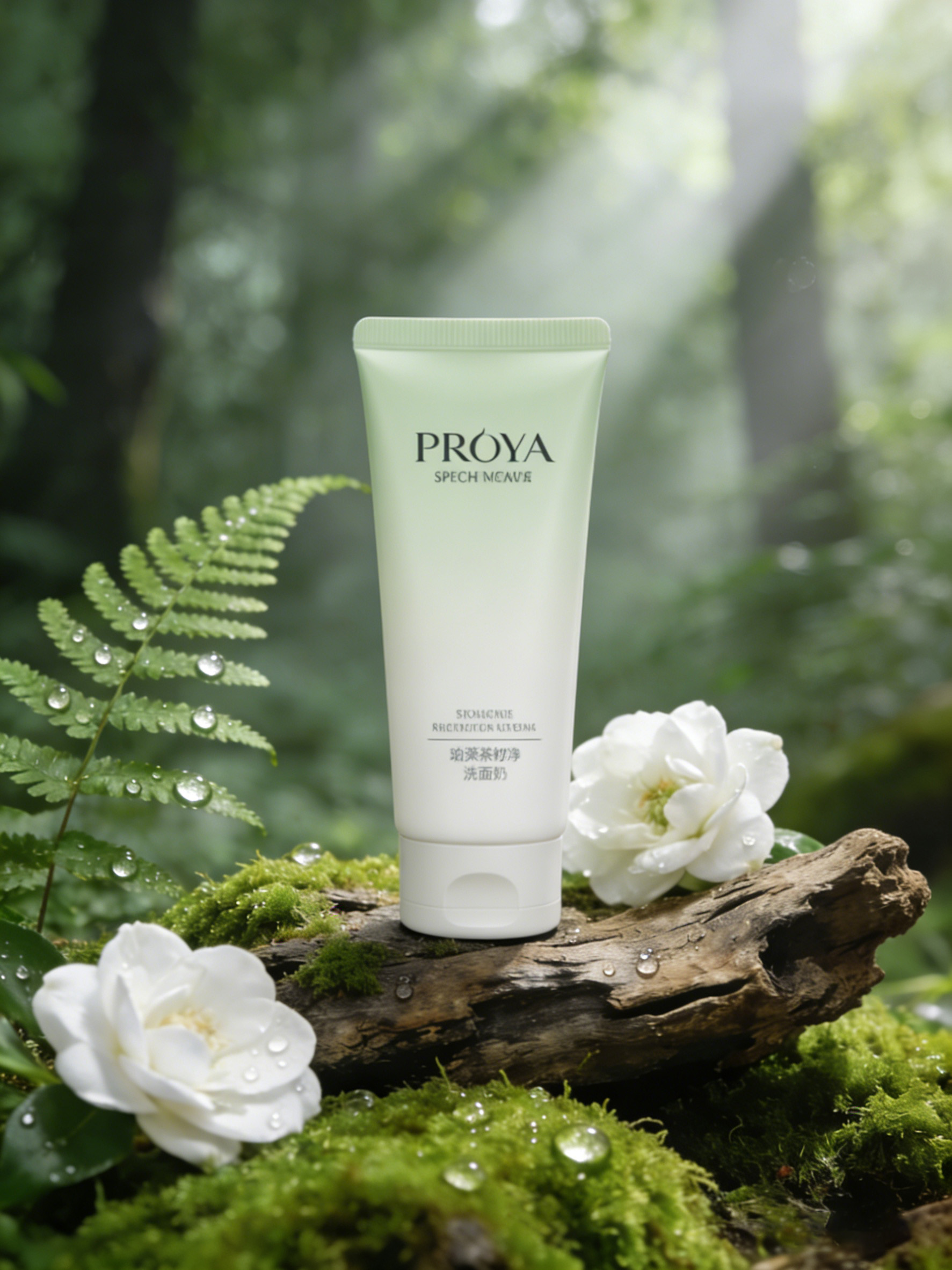 精华液放在森林苔藓场景中迁移前状态