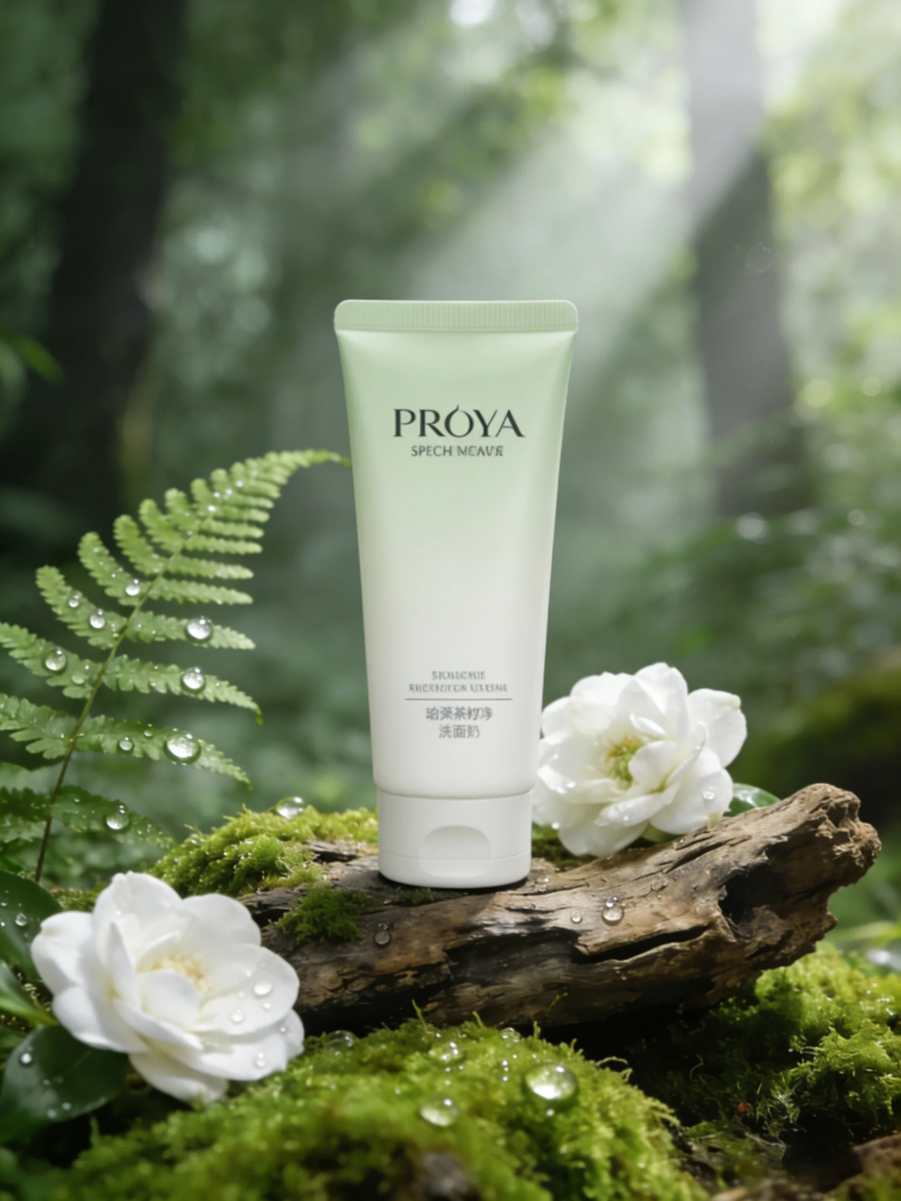 精华液放在森林苔藓场景中迁移前状态