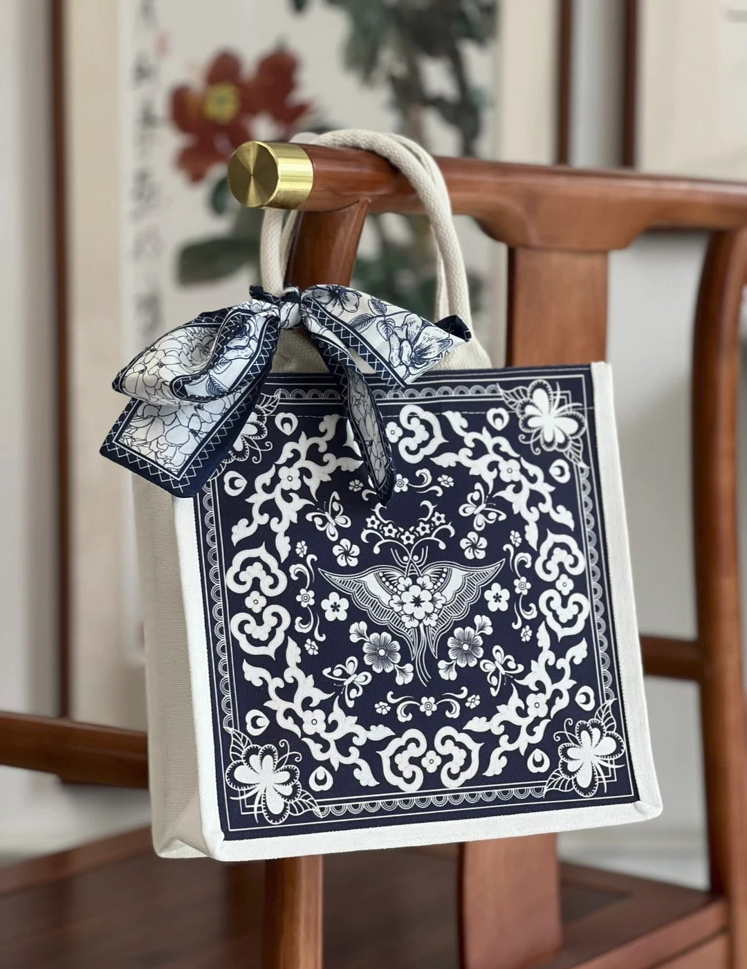 青花蝴蝶手提袋原图