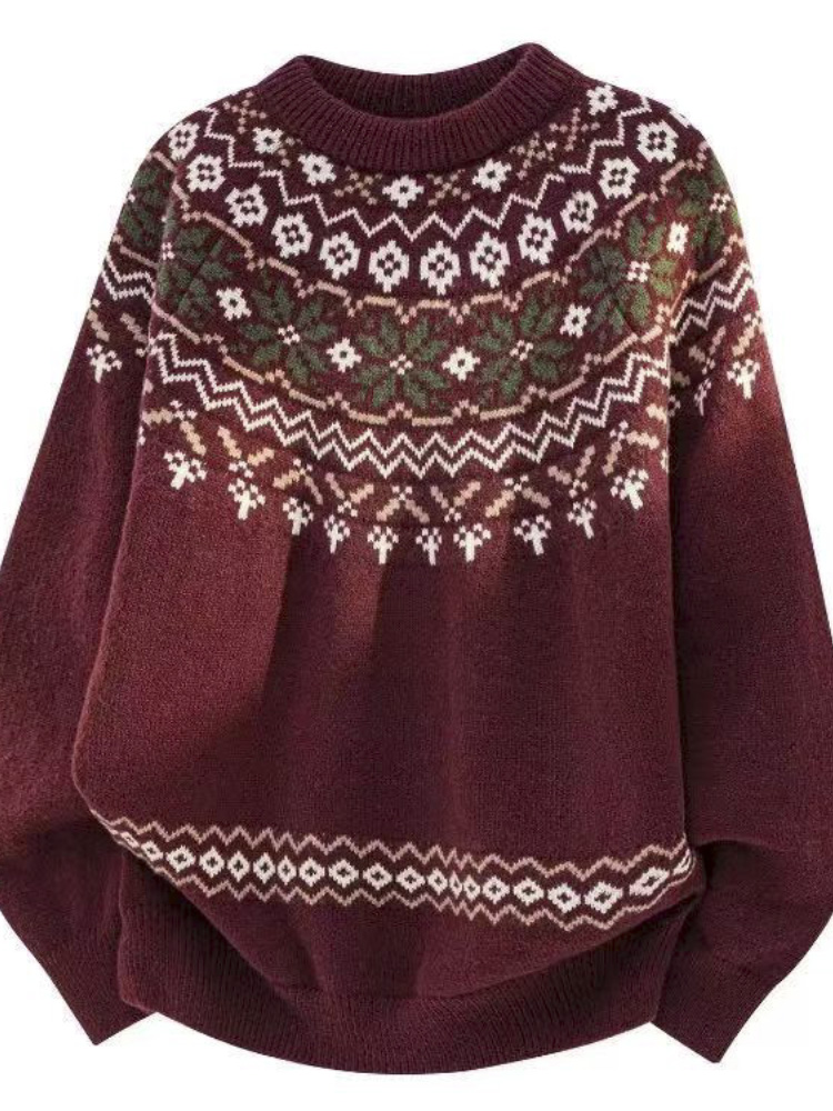 酒红色雪花毛衣原图