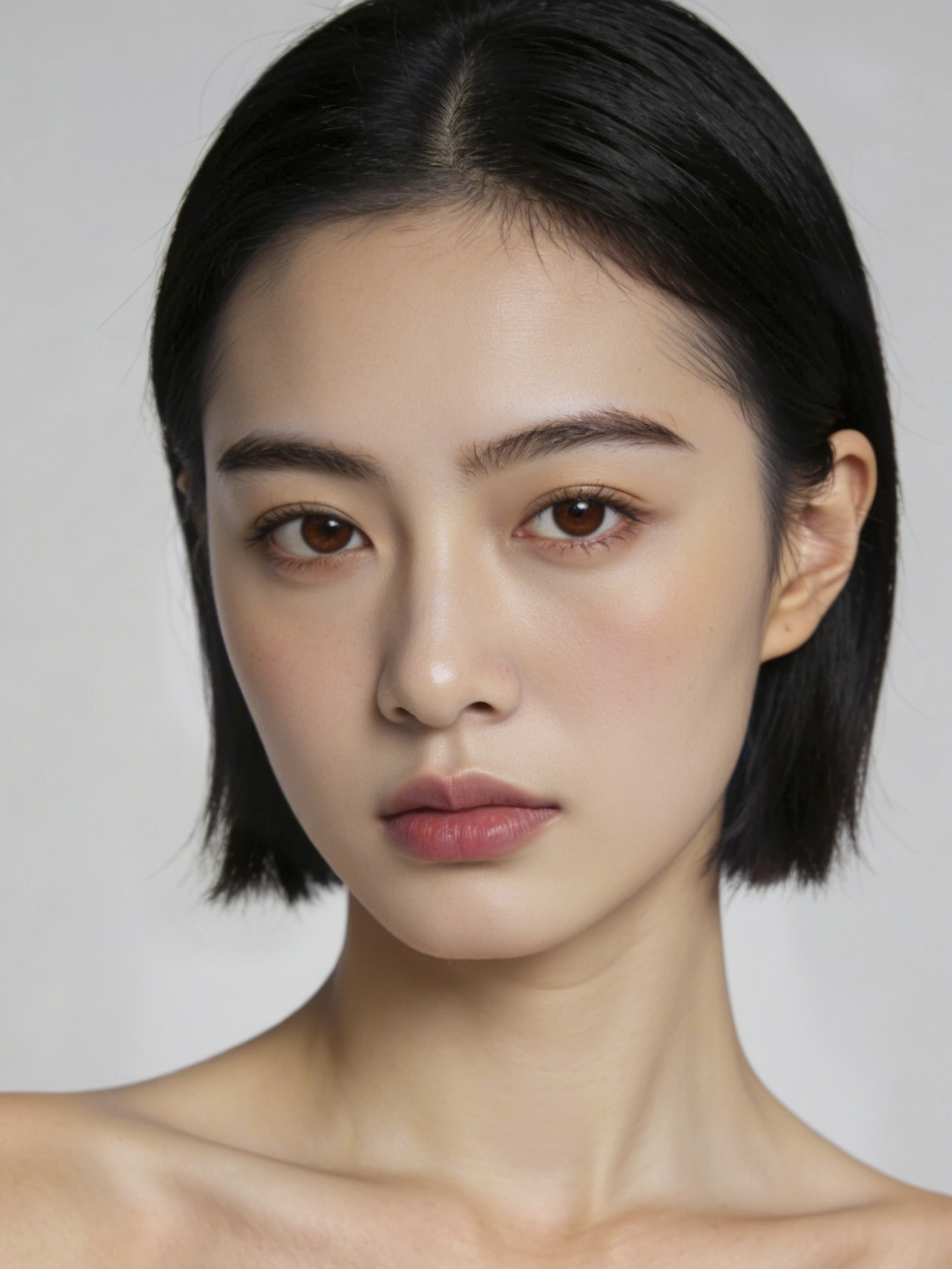 短发模特修图后皮肤细腻自然