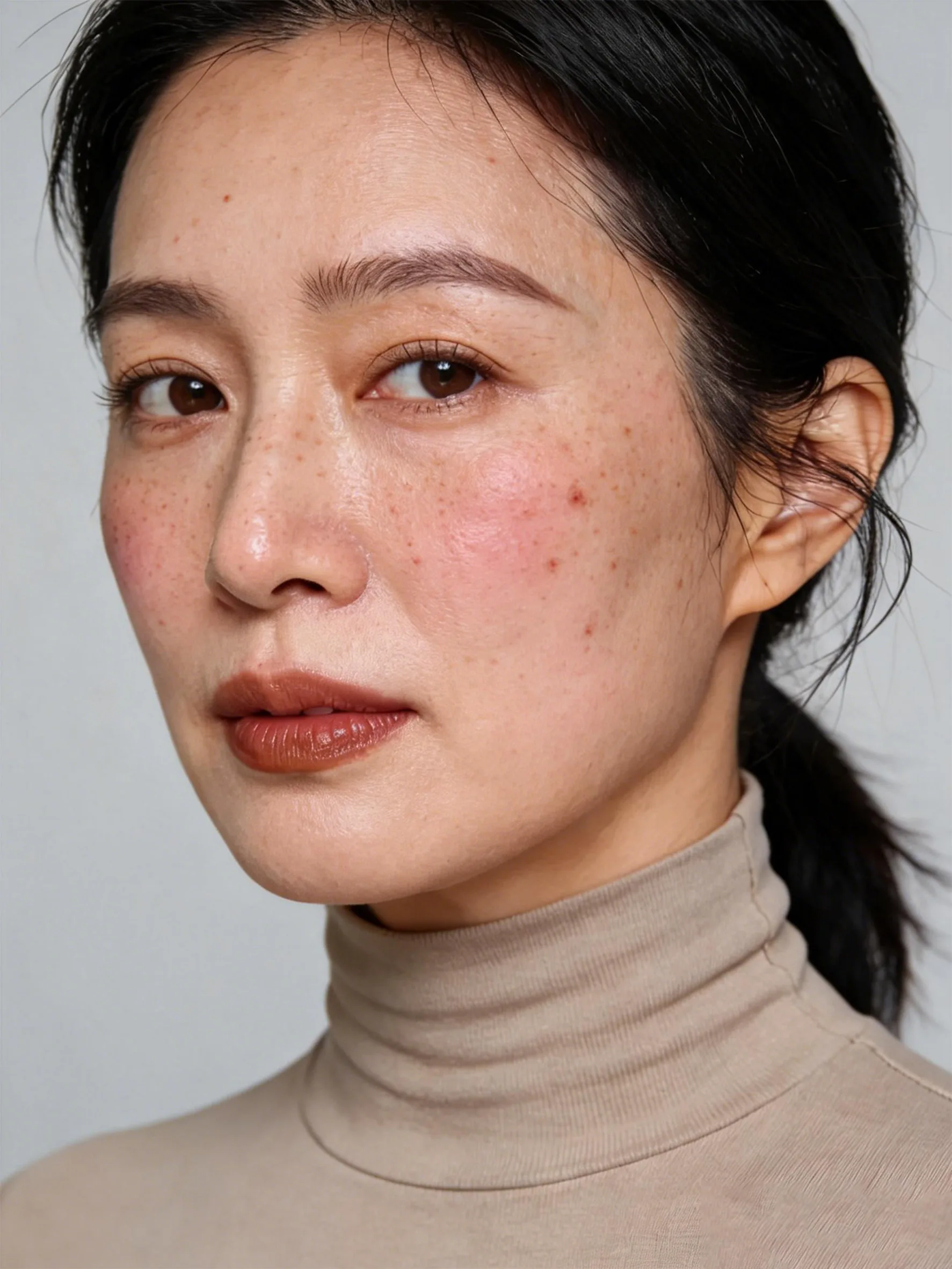 第二组修图前:面部肤色不均 珠宝模特第二组对比修图前