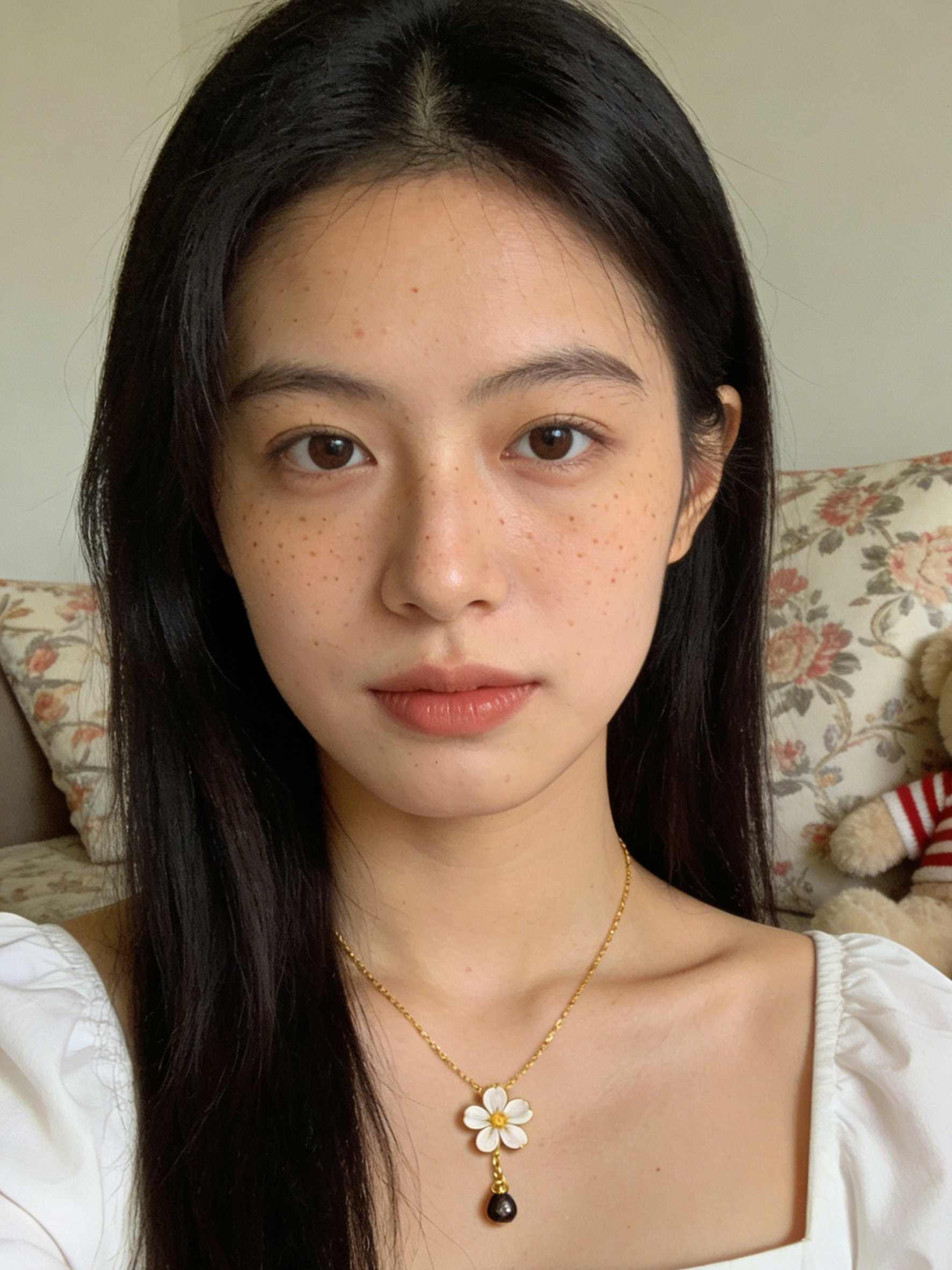 自拍照修图前面部雀斑清晰可见