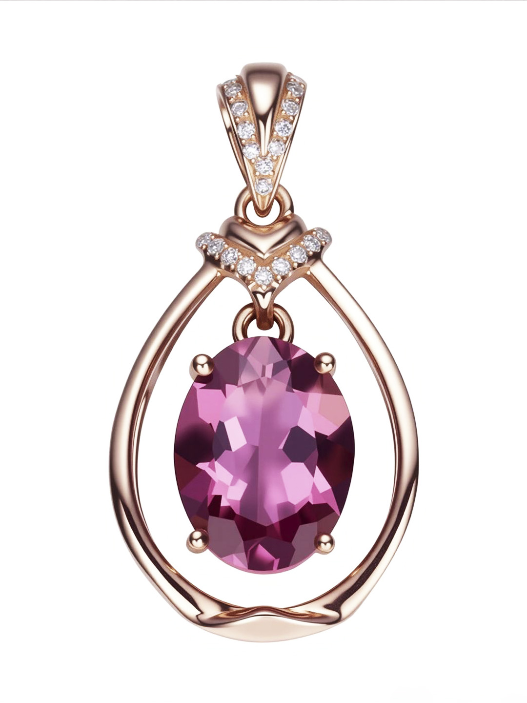 玫瑰金紫色宝石吊坠精修后细节增强