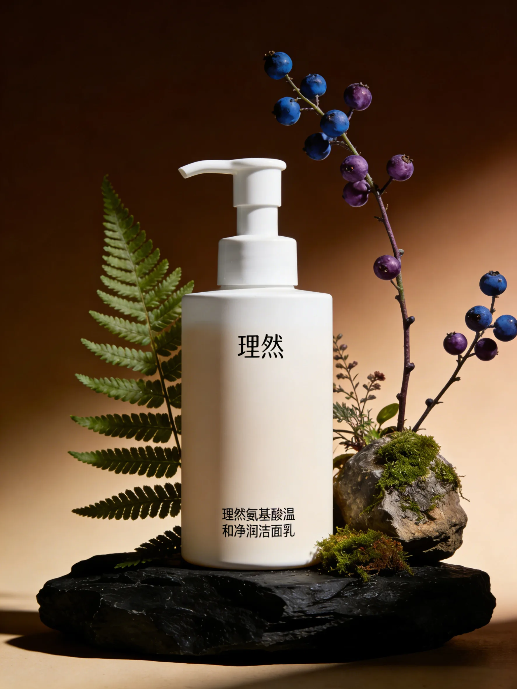 迁移后:洁面乳融入场景中,光影和色调自然 洁面乳迁移到场景后效果图