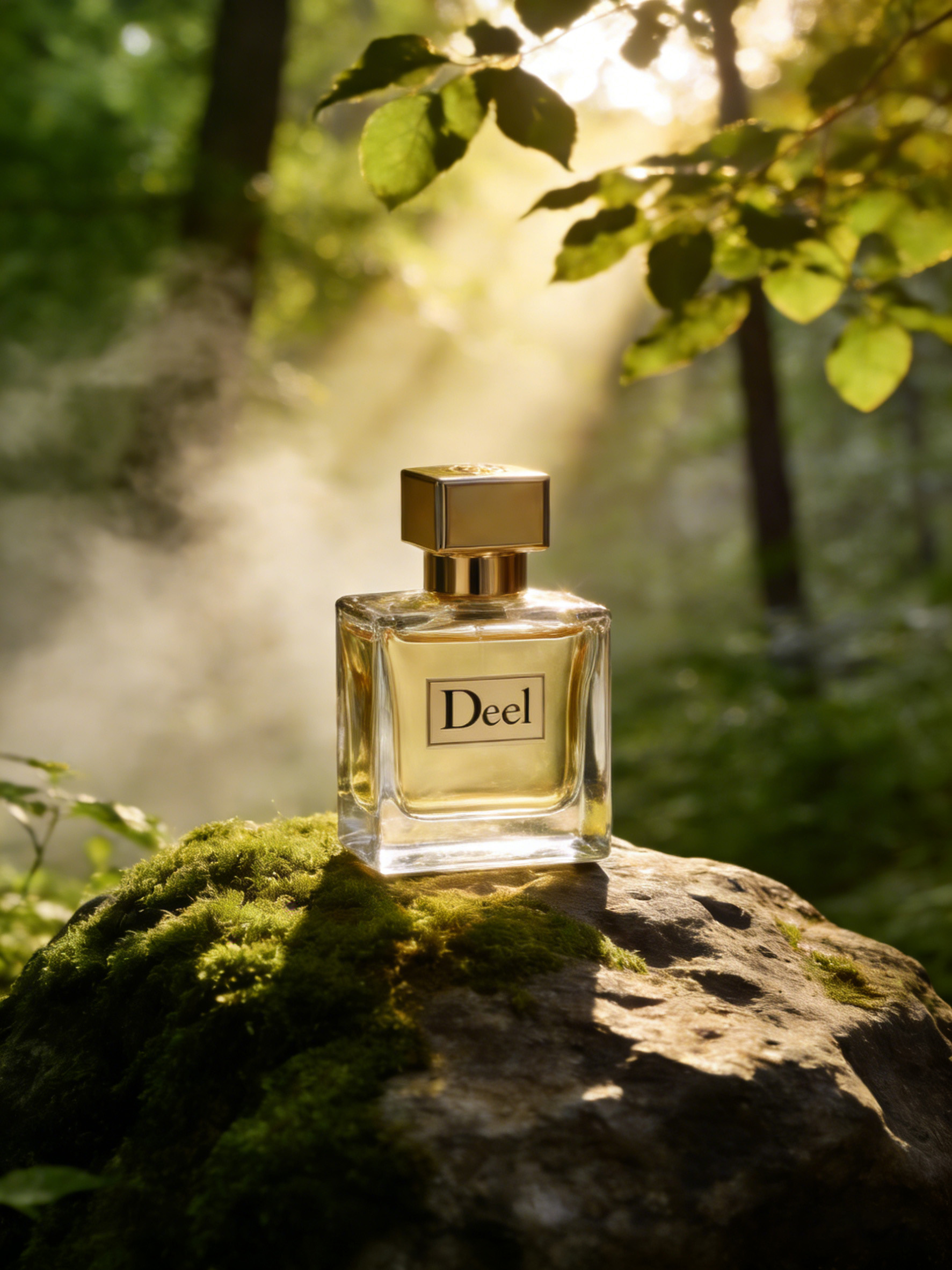 面霜迁移后融入森林场景金色瓶盖反射树林光斑