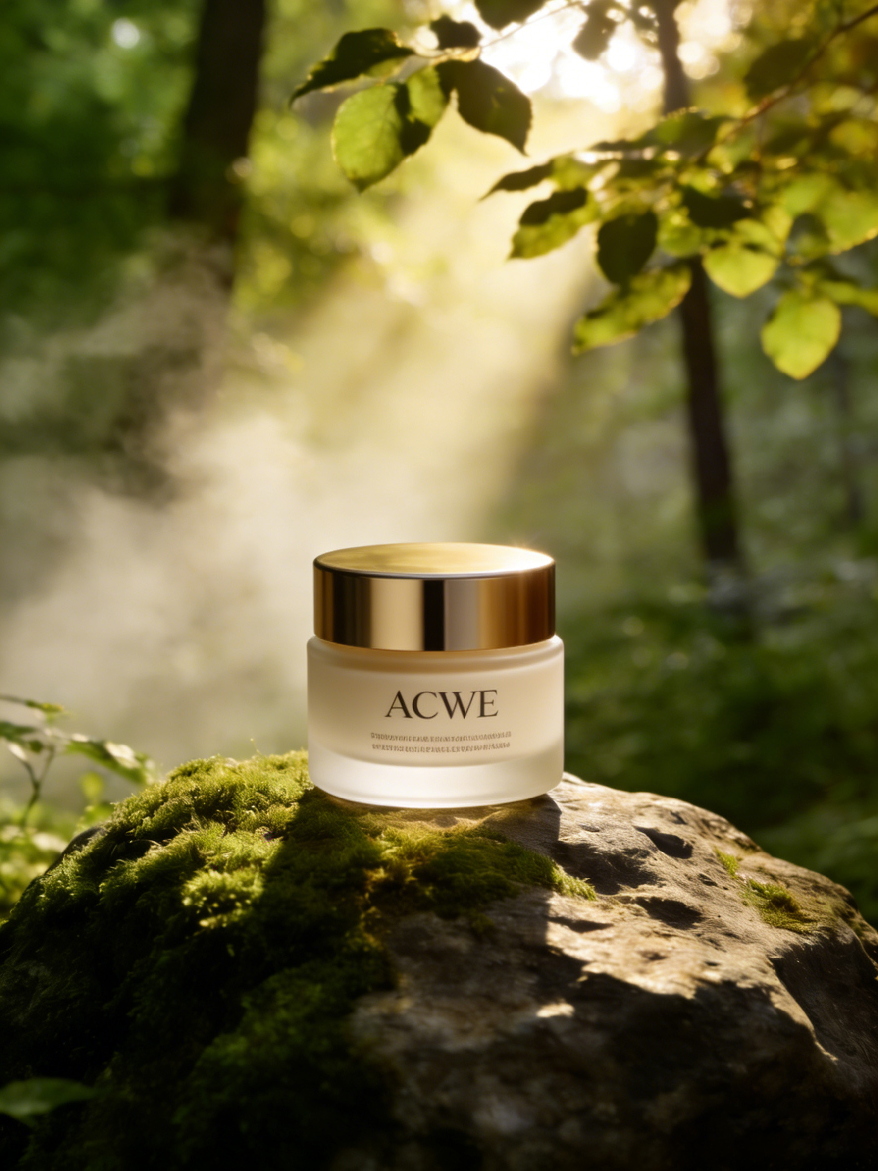 面霜产品在森林苔藓上的场景效果