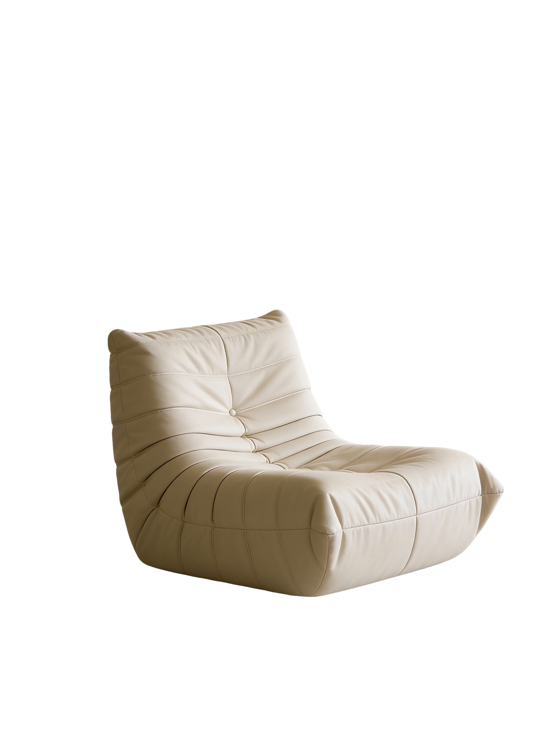 米白色懒人沙发白底图皮质面料圆弧造型