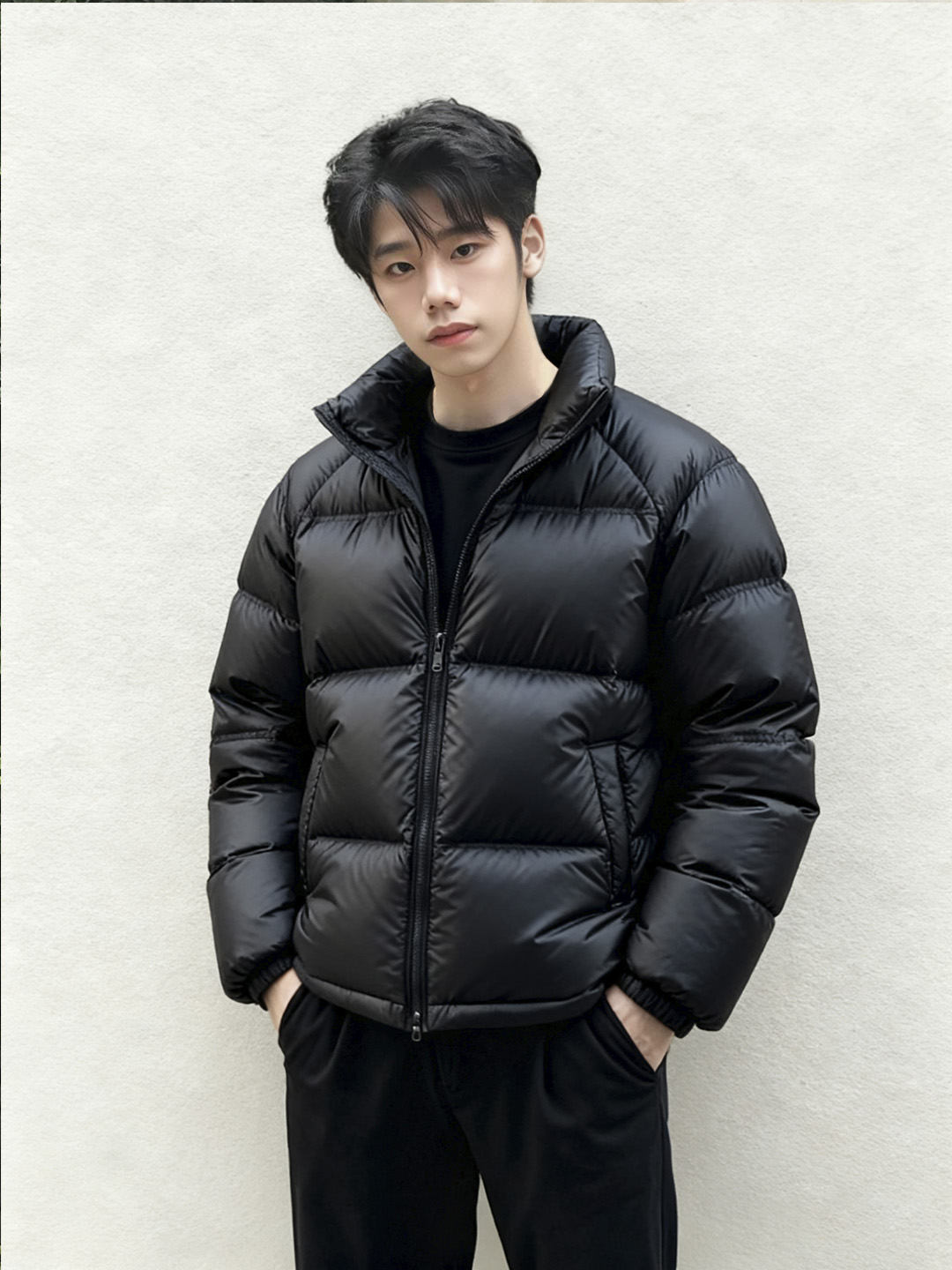 不同模特穿连帽外套的展示效果