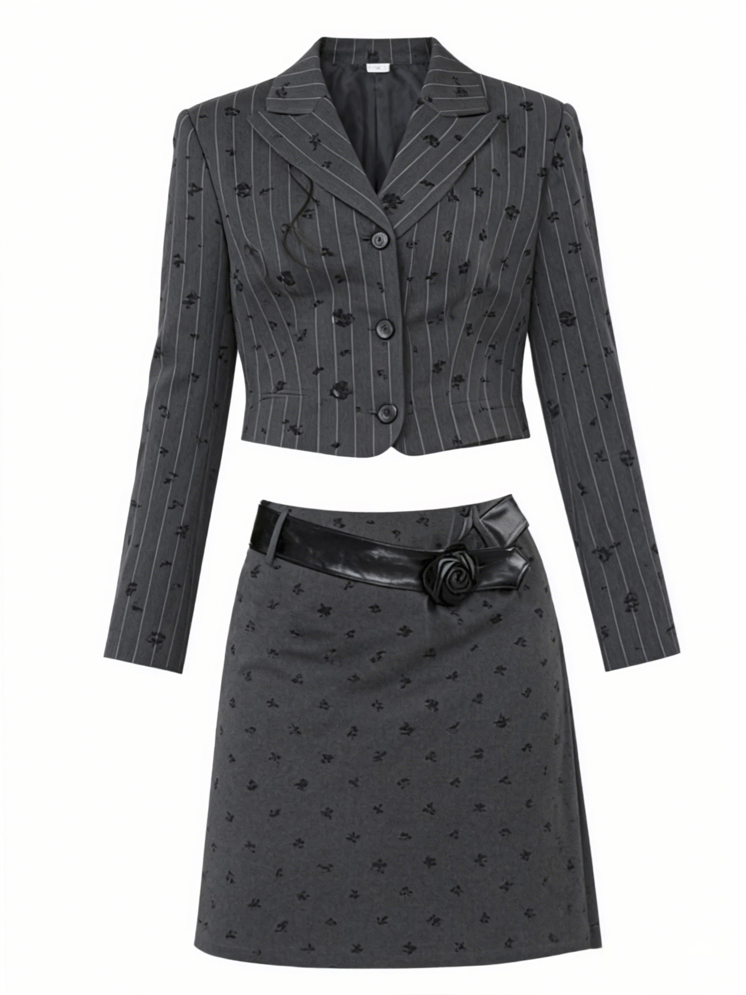 灰色条纹西装套裙平铺白底图