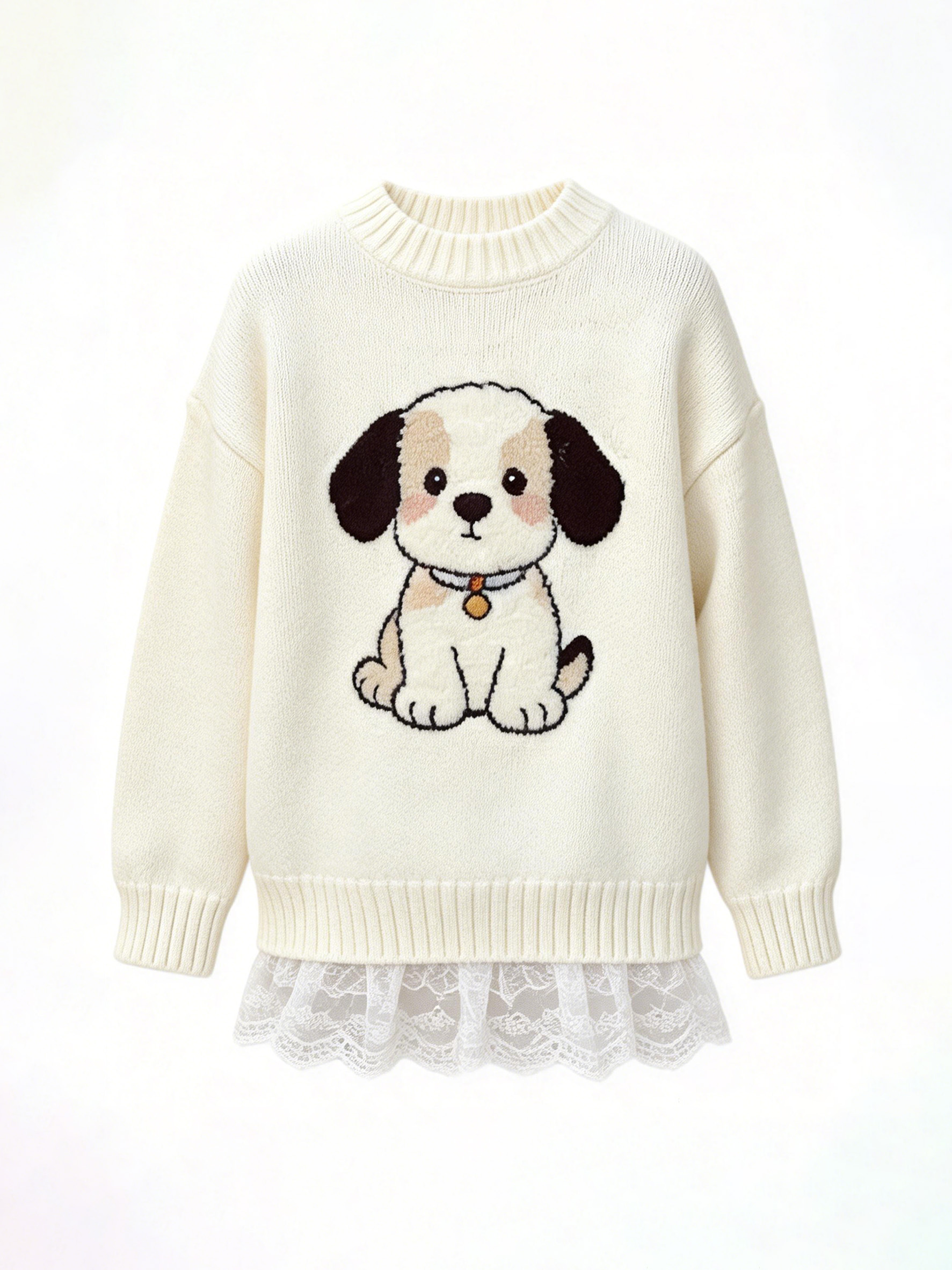米白色小狗图案针织衫白底图
