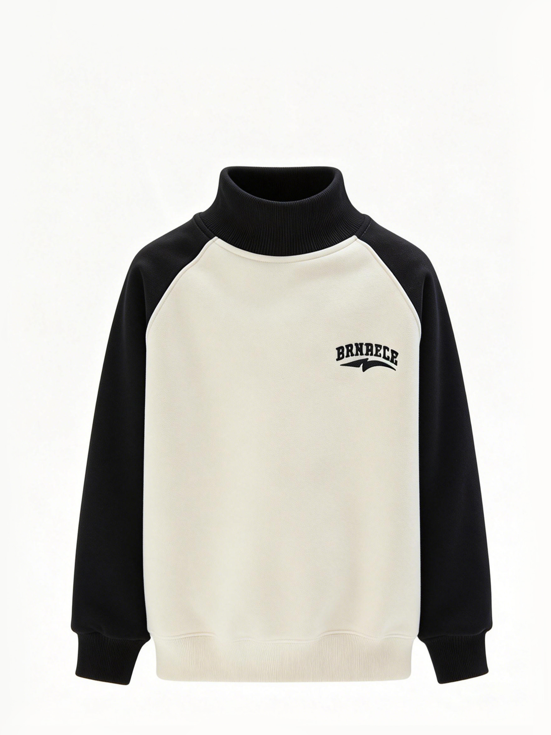 黑白拼色字母高领卫衣白底图