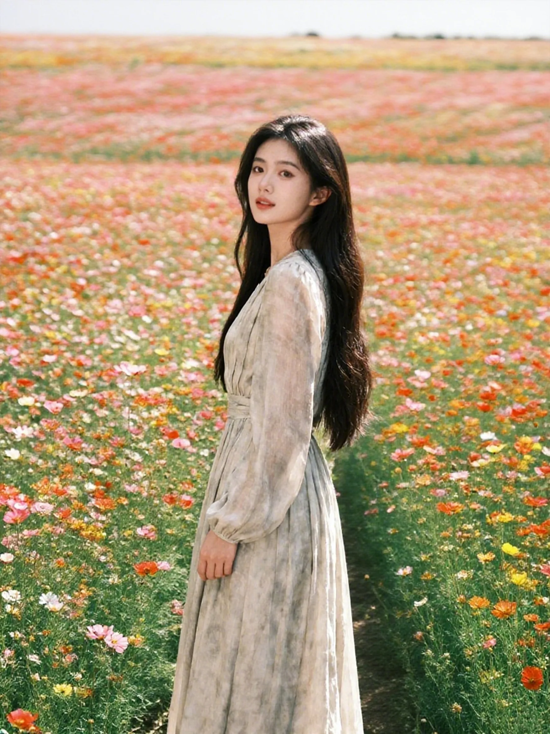 生成效果:花海中的人像 人像融入花海场景