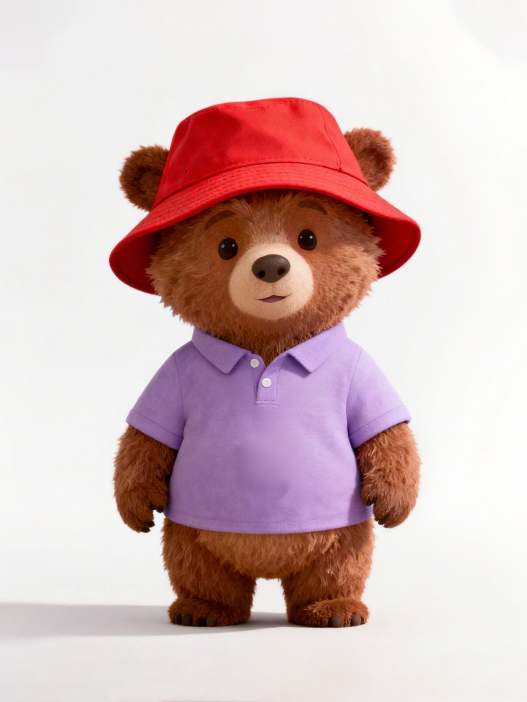 卡通玩具熊正面原图戴红帽穿紫衣
