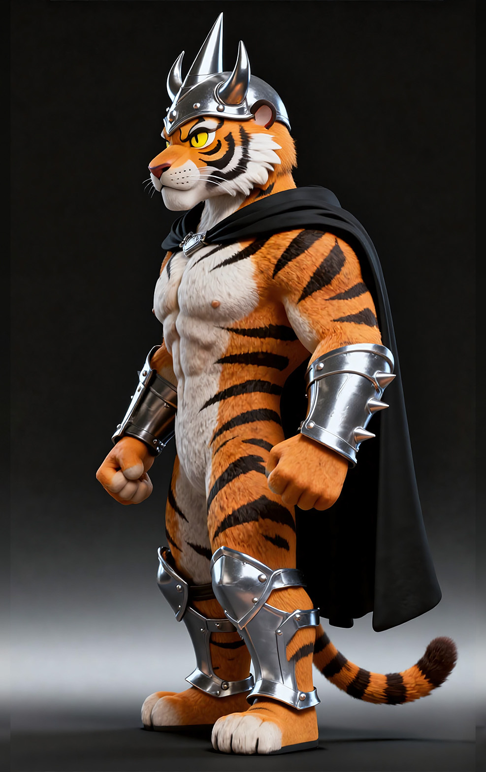 卡通老虎AI生成的侧面视图