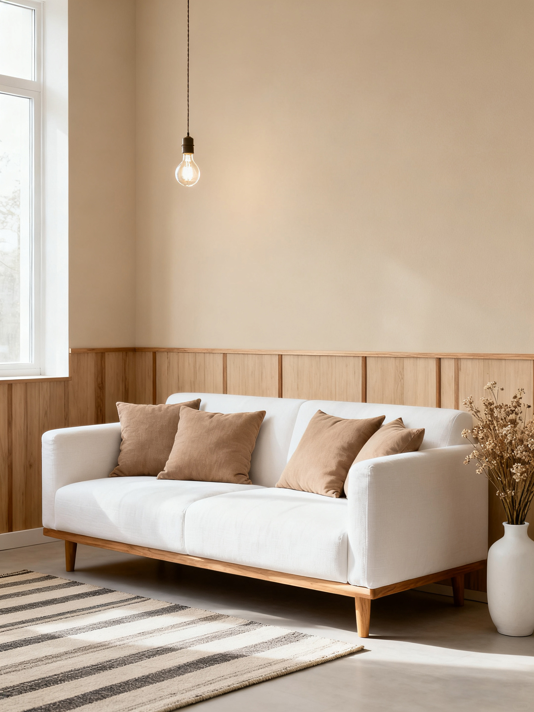 白色沙发融入日式室内场景角度匹配阴影自然