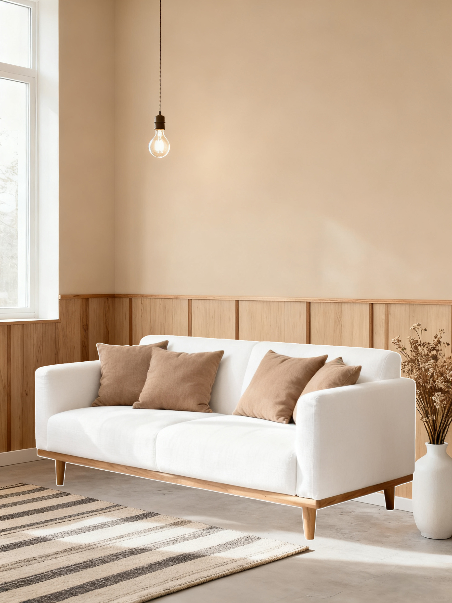 白色沙发准备融入日式室内场景