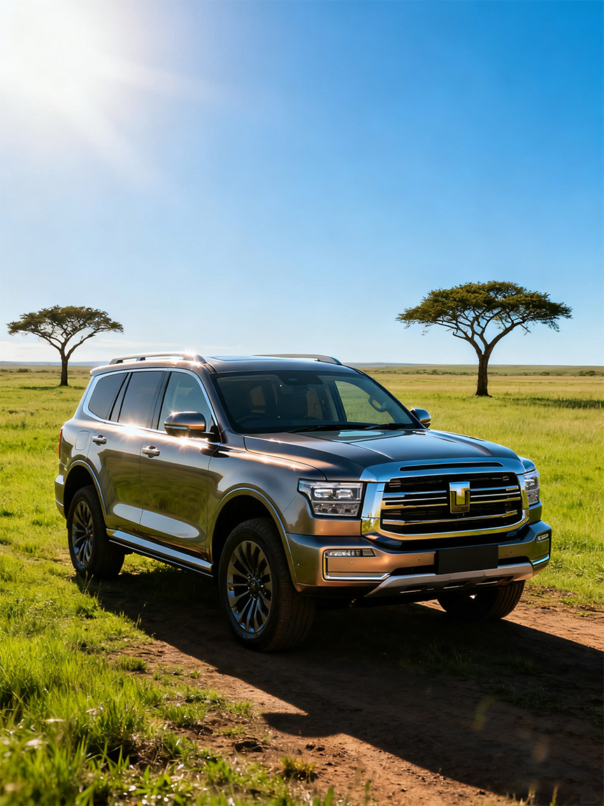 SUV融入草原场景光影匹配阴影自然