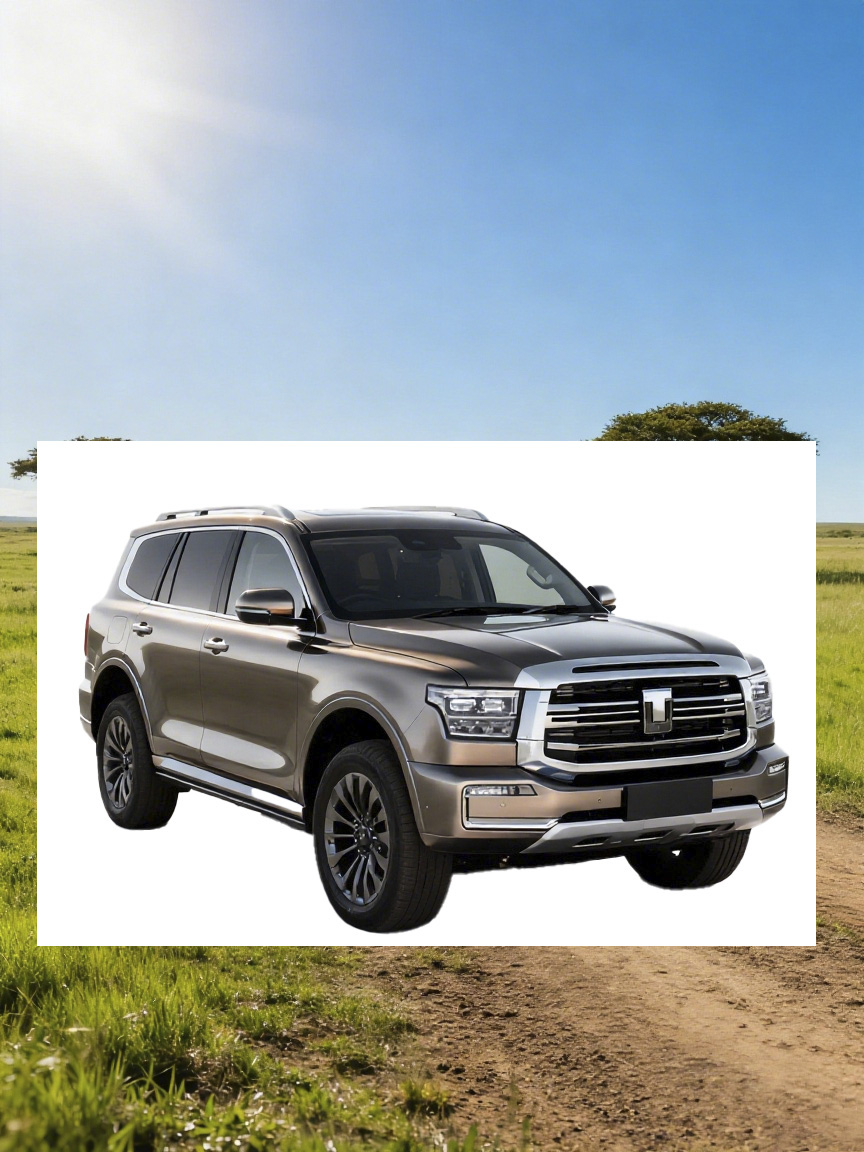 SUV白底图叠放在草原场景上有白色边缘