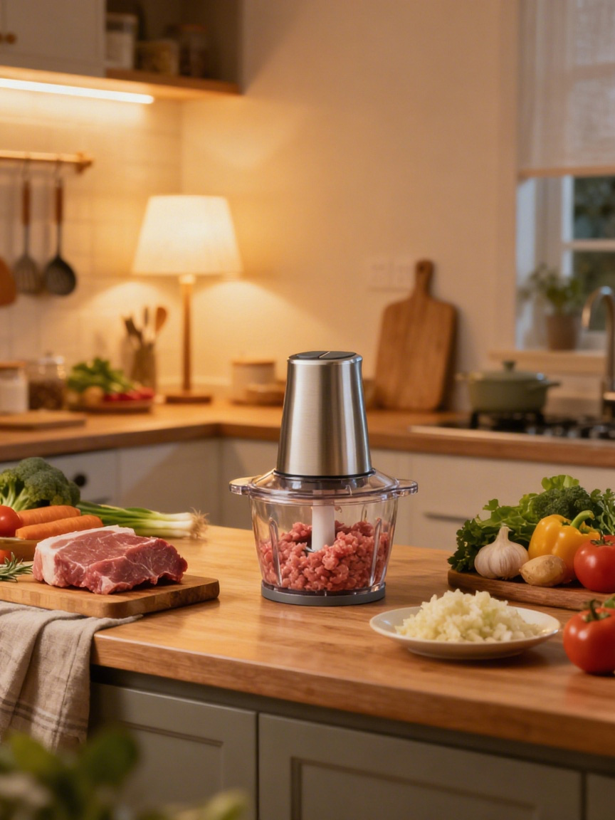 绞肉机融入厨房台面场景后