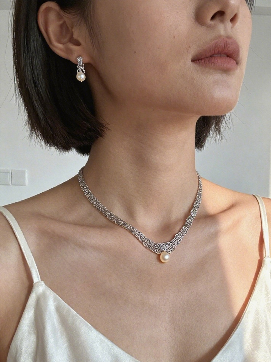 模特佩戴项链融图结果