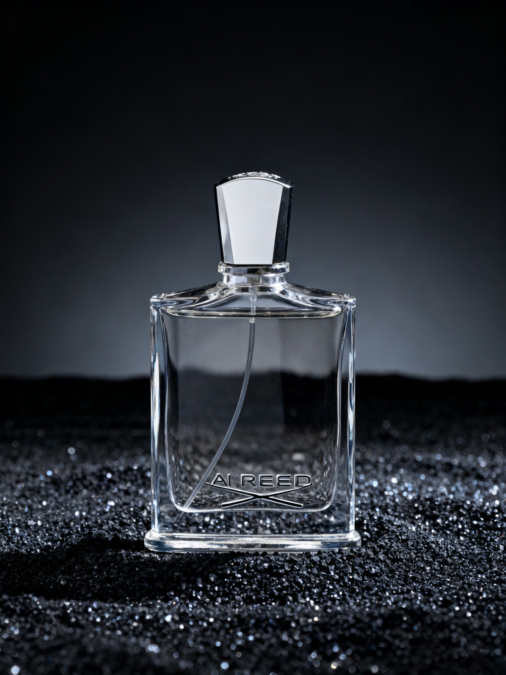 AI REED香水瓶融入黑色星光场景效果自然