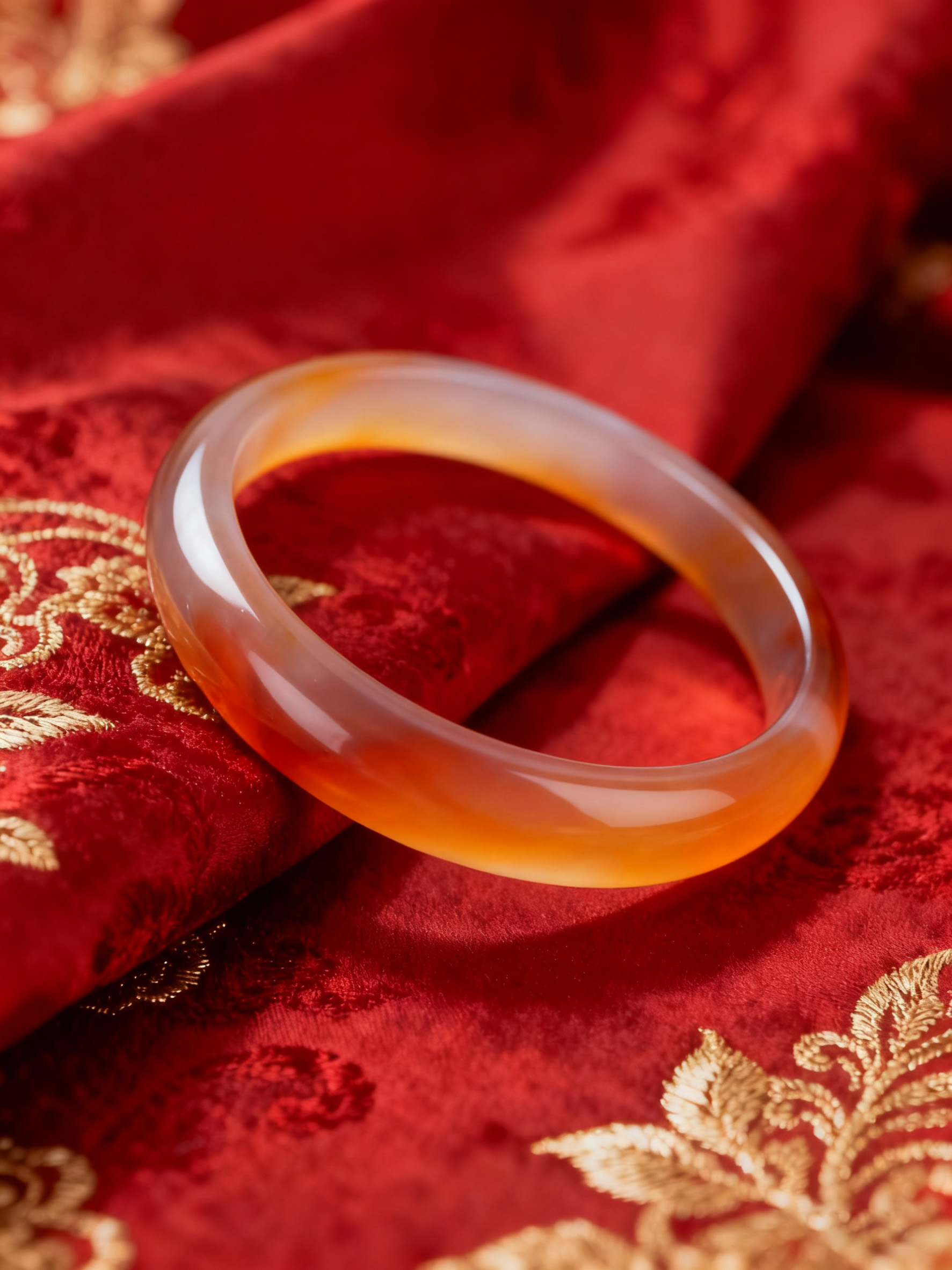 红绸背景上玉镯替换金手镯效果