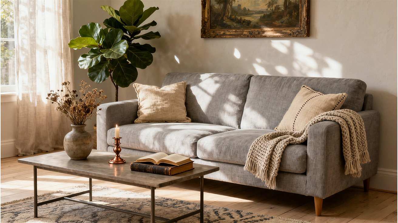 沙发换背景后放在客厅场景