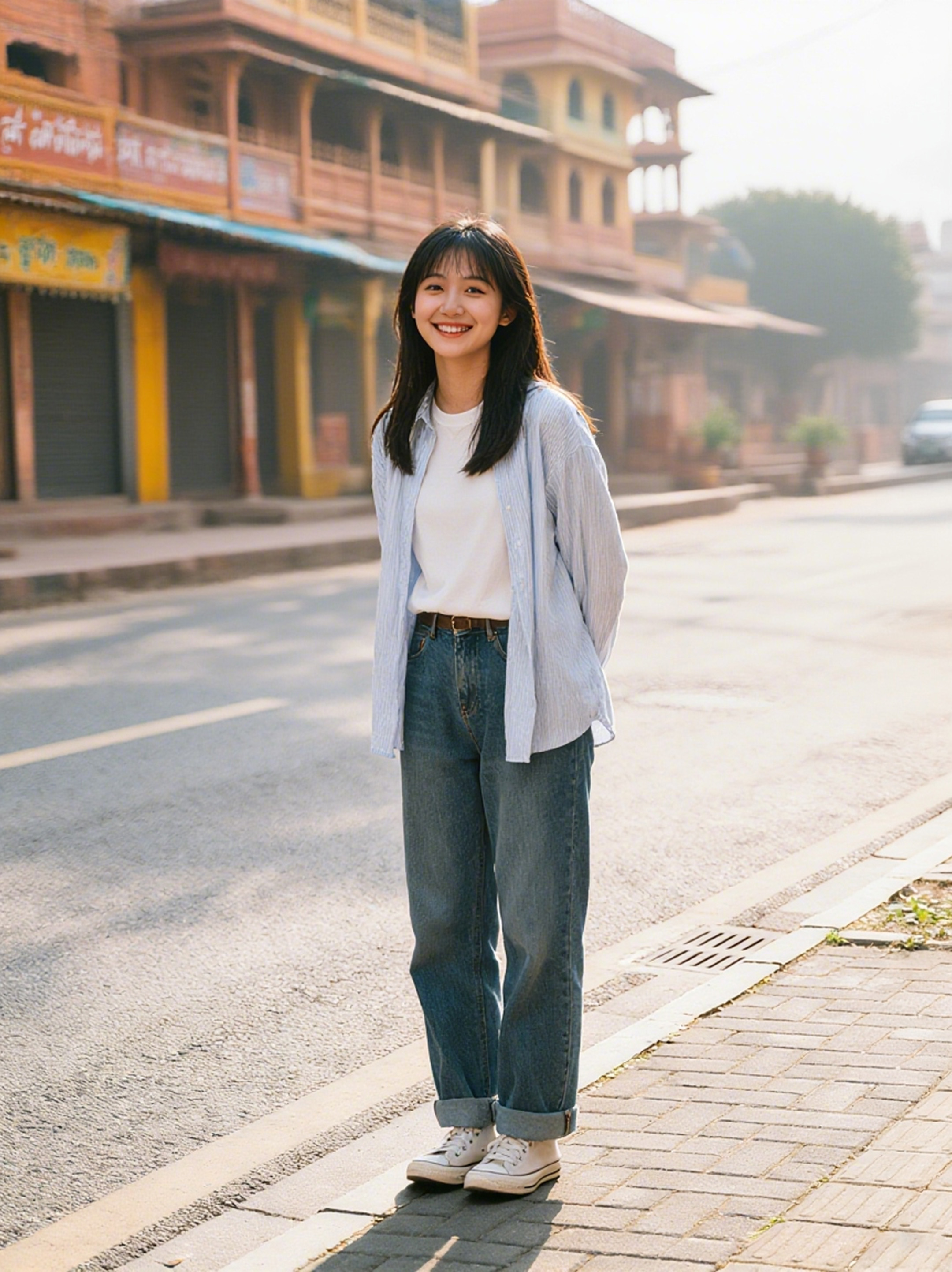 女孩放在印度场景