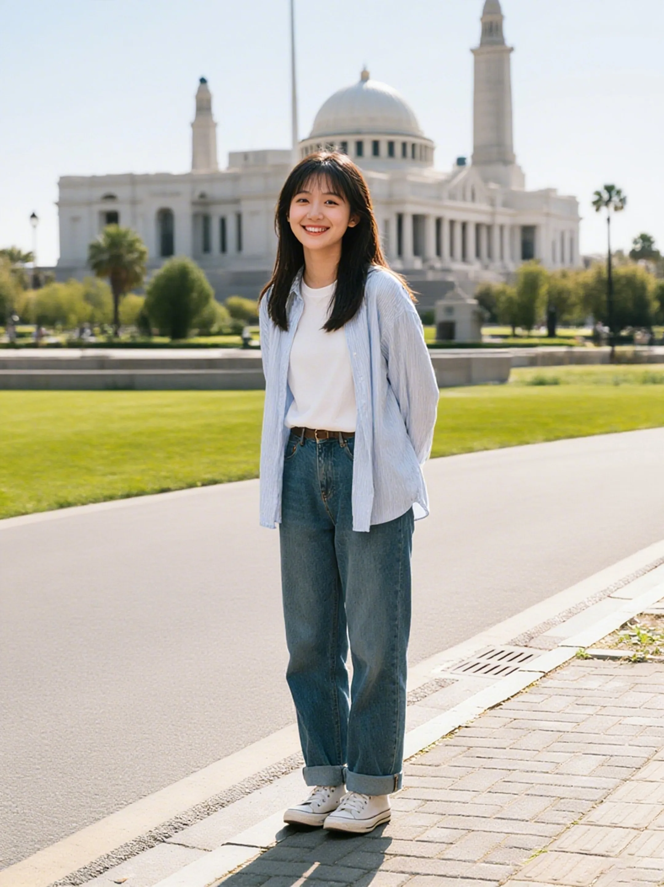 场景二:女孩在美国场景中,色调偏暖 女孩放在美国场景
