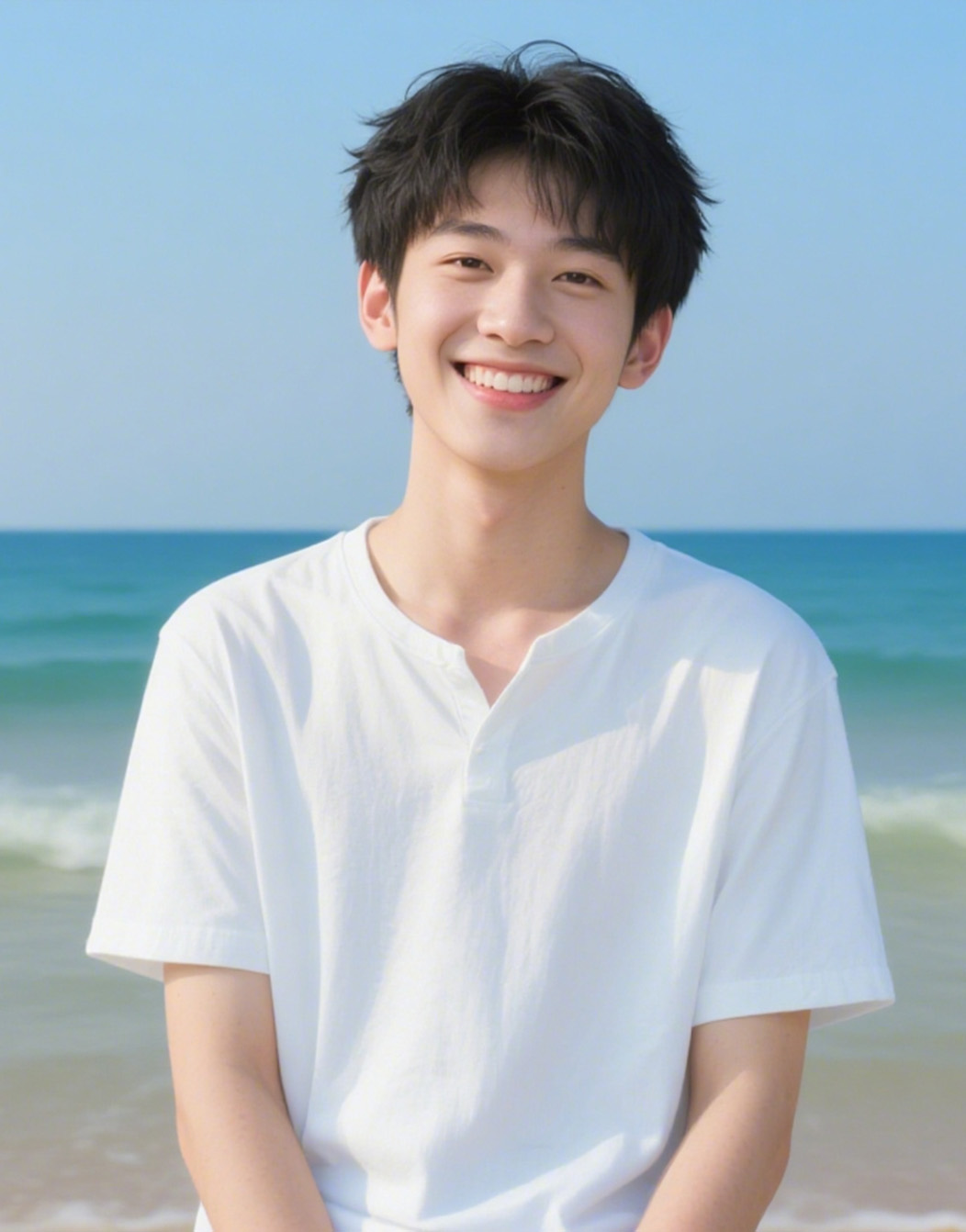 男模特放在海边场景中