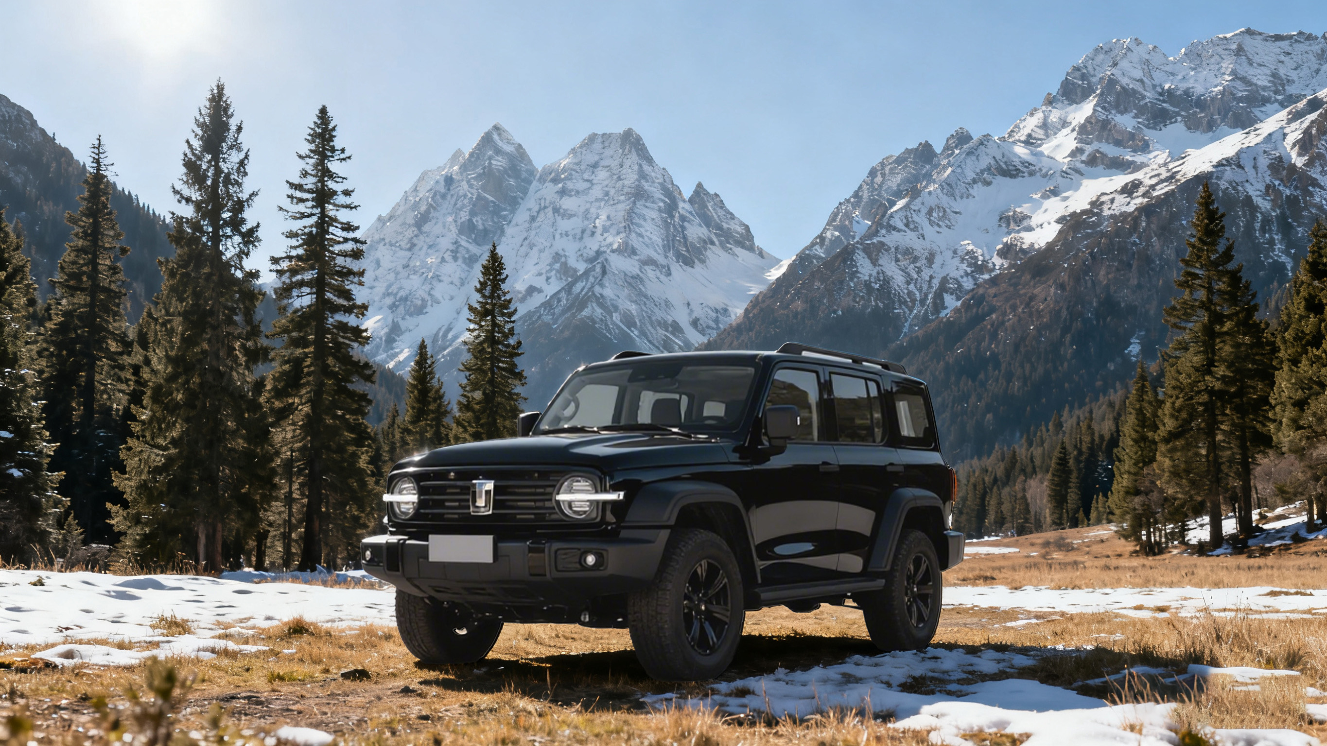 产品溶图后汽车自然融入雪山场景