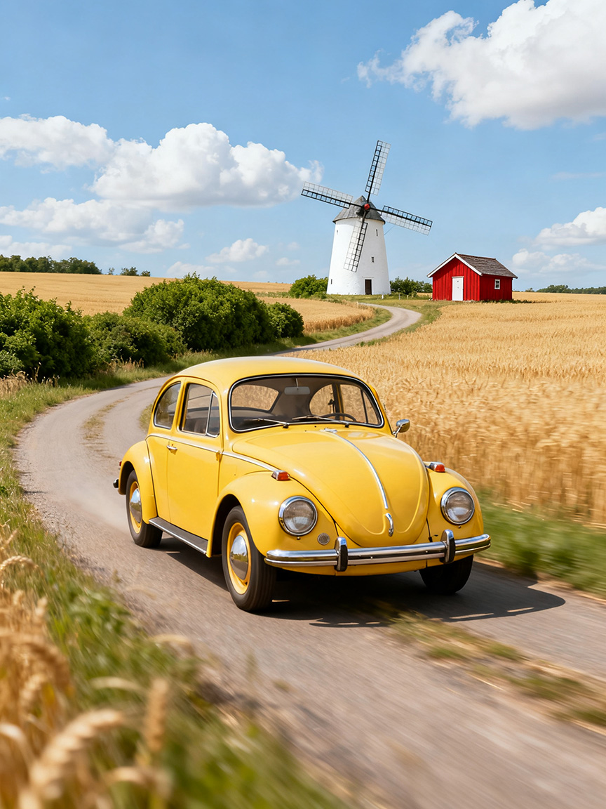 局部重绘后汽车变为黄色车身