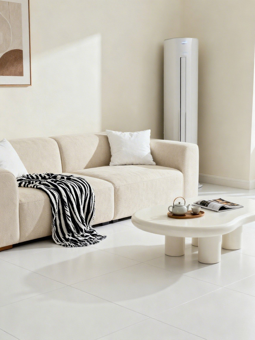 客厅场景原图有立式空调和斑马纹毛毯