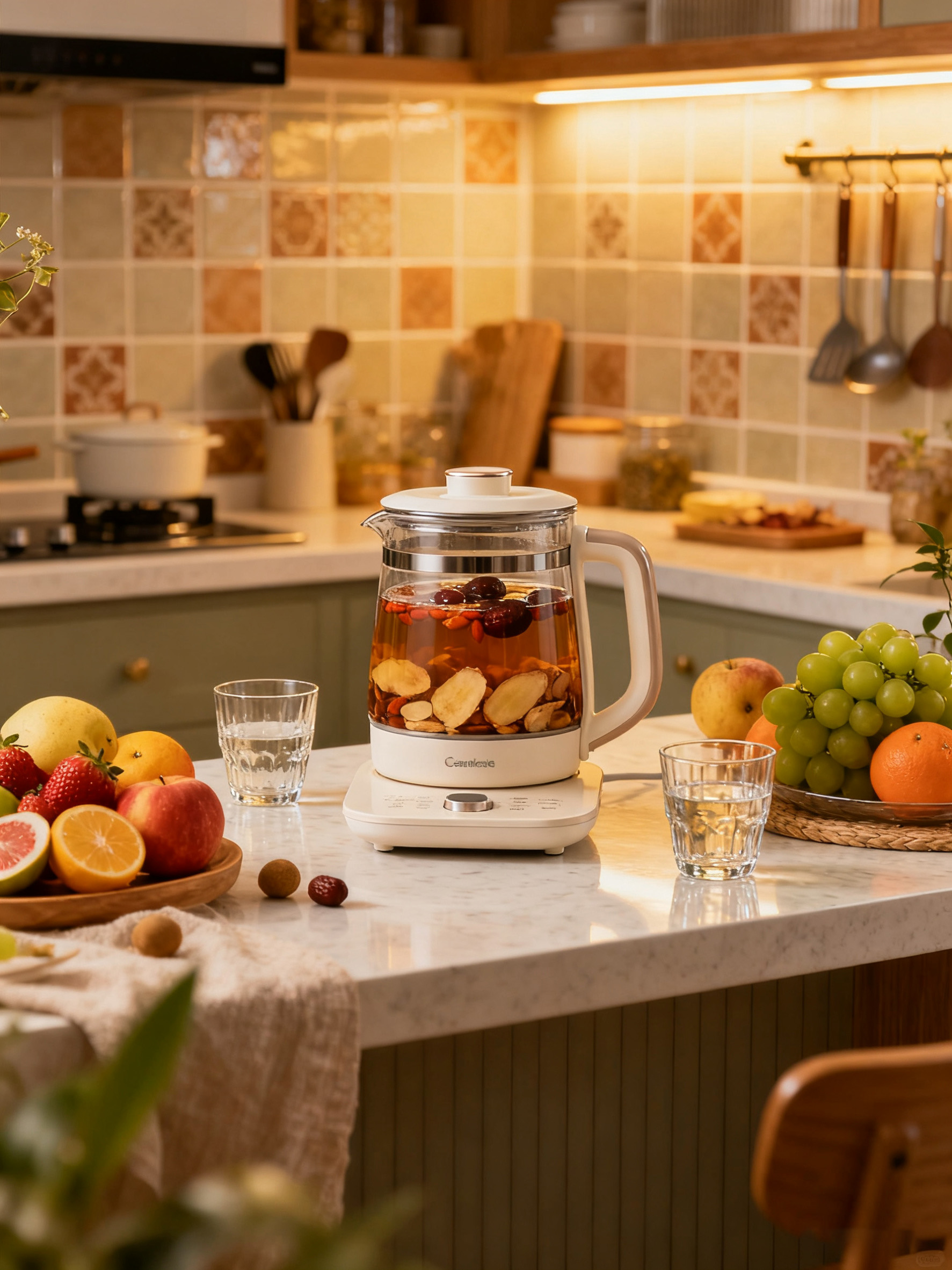 养生壶厨房场景图局部重绘后