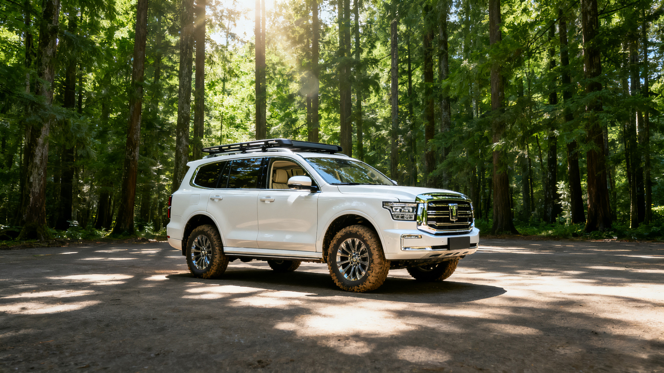 SUV汽车融入森林公路场景